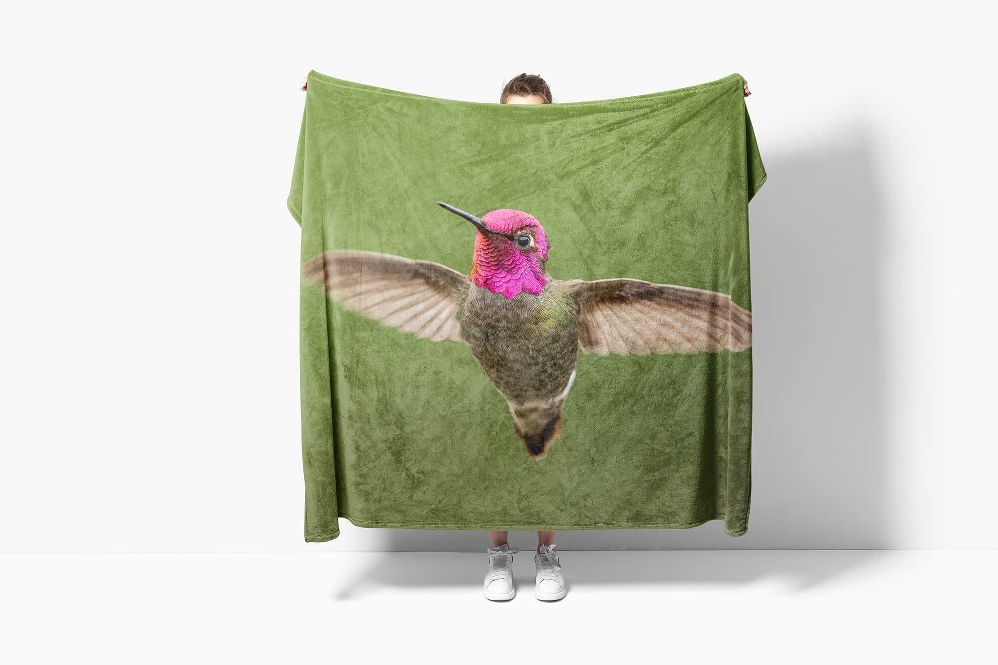 Sinus Art Handtücher Handtuch Saunatuch Kuscheldecke (1-St), Mo, Flug Strandhandtuch im Handtuch mit Baumwolle-Polyester-Mix Kolibri Tiermotiv