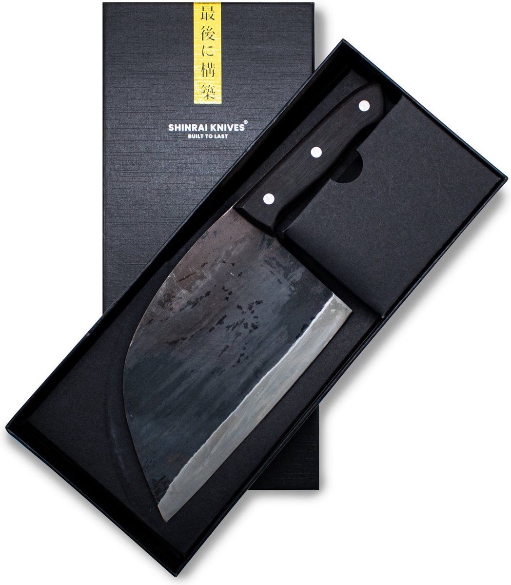 Shinrai Japan Damastmesser ins Hackmesser Japanisches bis cm Detail 18 Handgefertigt Lederscheide, mit - Messer
