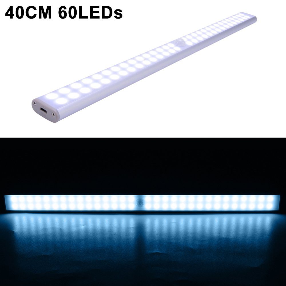 40CM Touchdimmer LED LED Wiederaufladbar Weiß LED-Schrankleuchte, Unterbauleuchte,PIR-Bewegungssensor 60LEDs ON/Off,USB Rosnek Lichtleiste