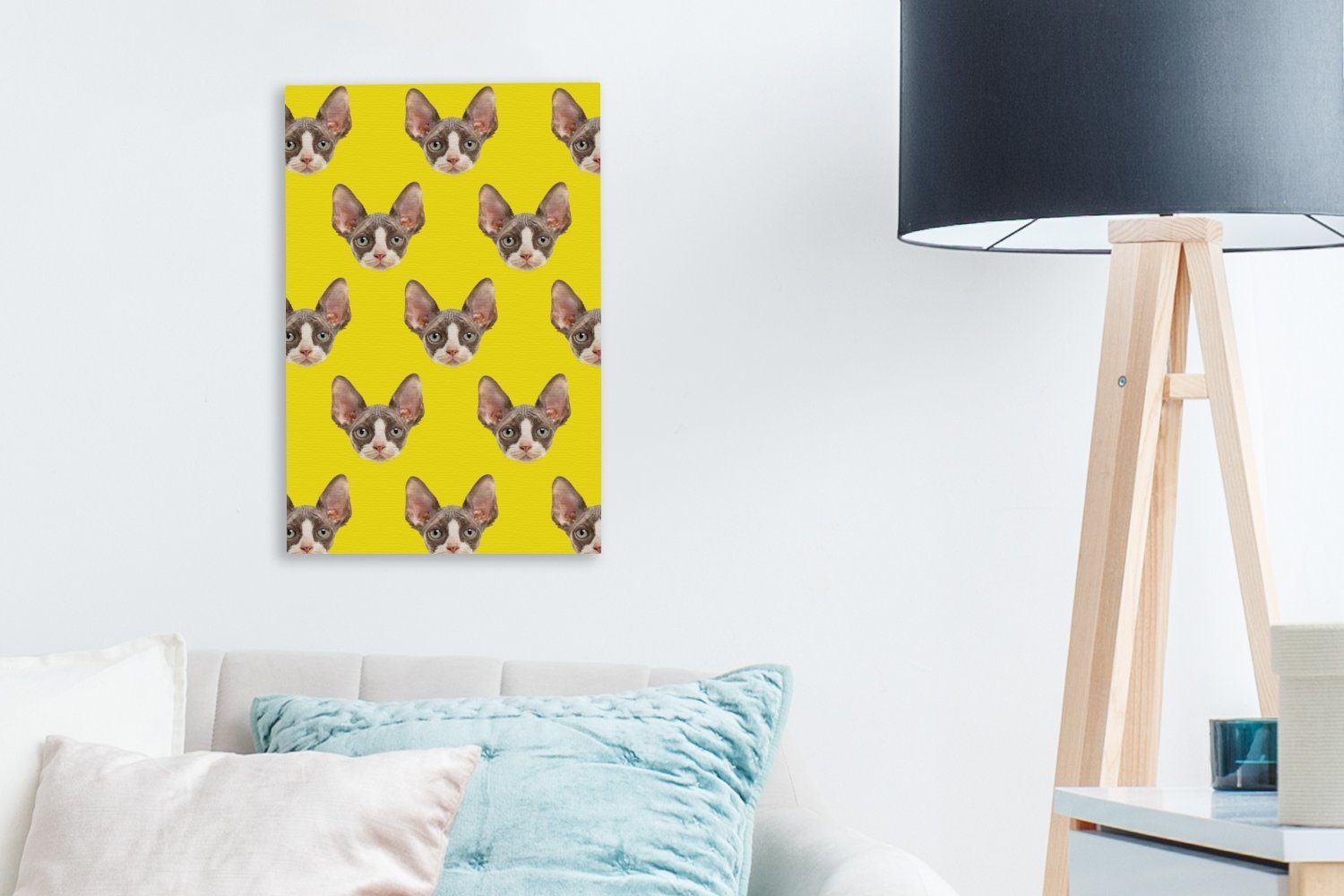 OneMillionCanvasses® Leinwandbild Katze - Muster bespannt Zackenaufhänger, Leinwandbild inkl. fertig Gelb, cm Gemälde, - St), 20x30 (1