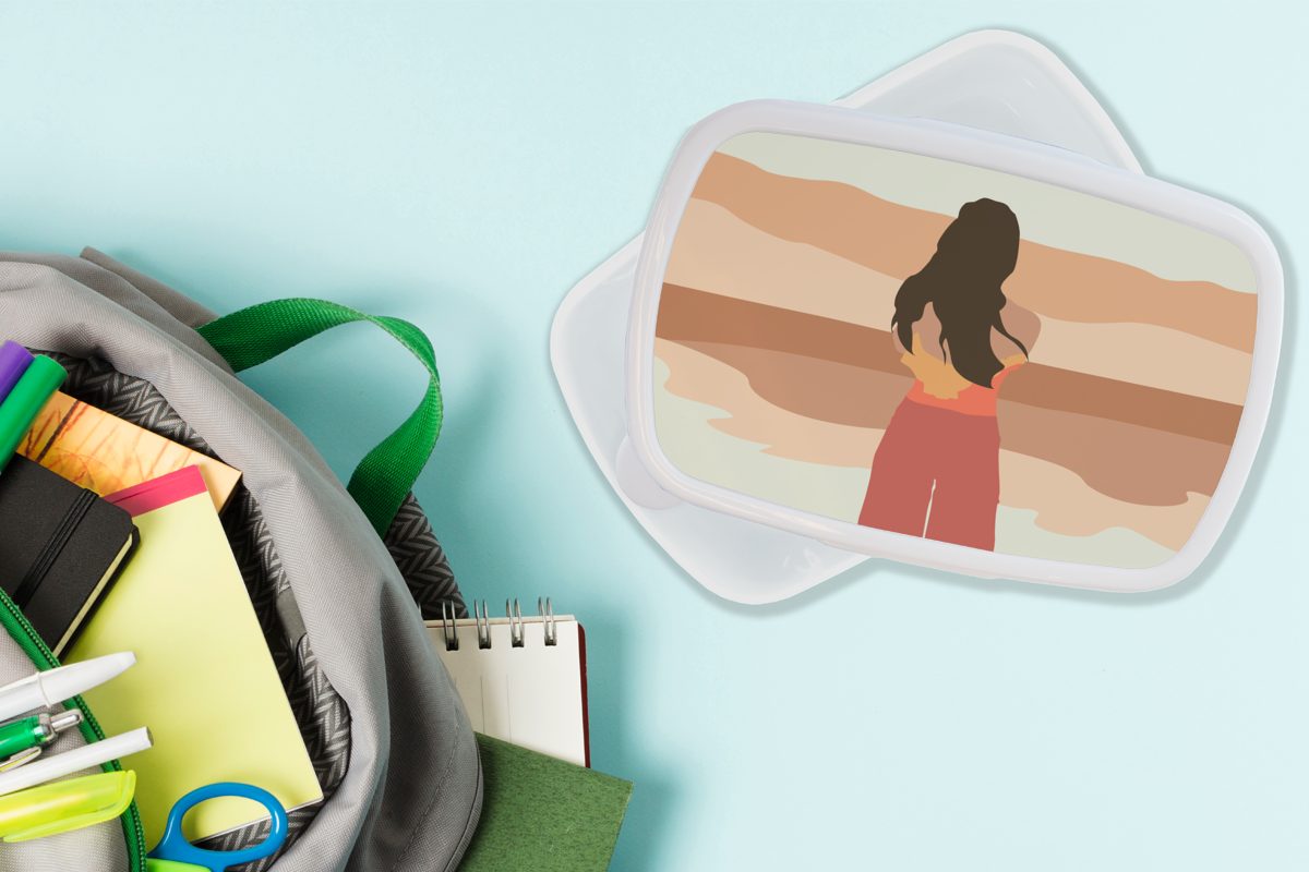 Kunststoff, - Erwachsene, Kinder Strand, MuchoWow - Brotbox Brotdose, und für (2-tlg), Kleidung Frauen Lunchbox weiß und für Mädchen Jungs