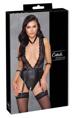 Cottelli Bondage Body Wetlook Body mit Spitze - schwarz