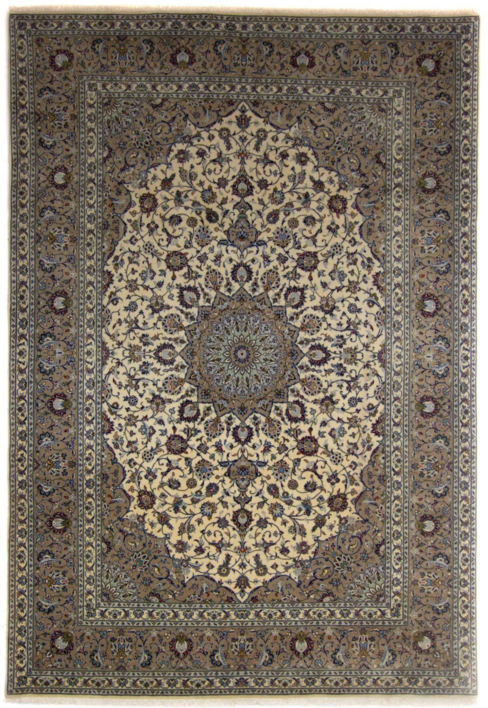 Wollteppich Keshan Medaillon Beige chiaro 354 x 240 cm, morgenland, rechteckig, Höhe: 10 mm, Unikat mit Zertifikat