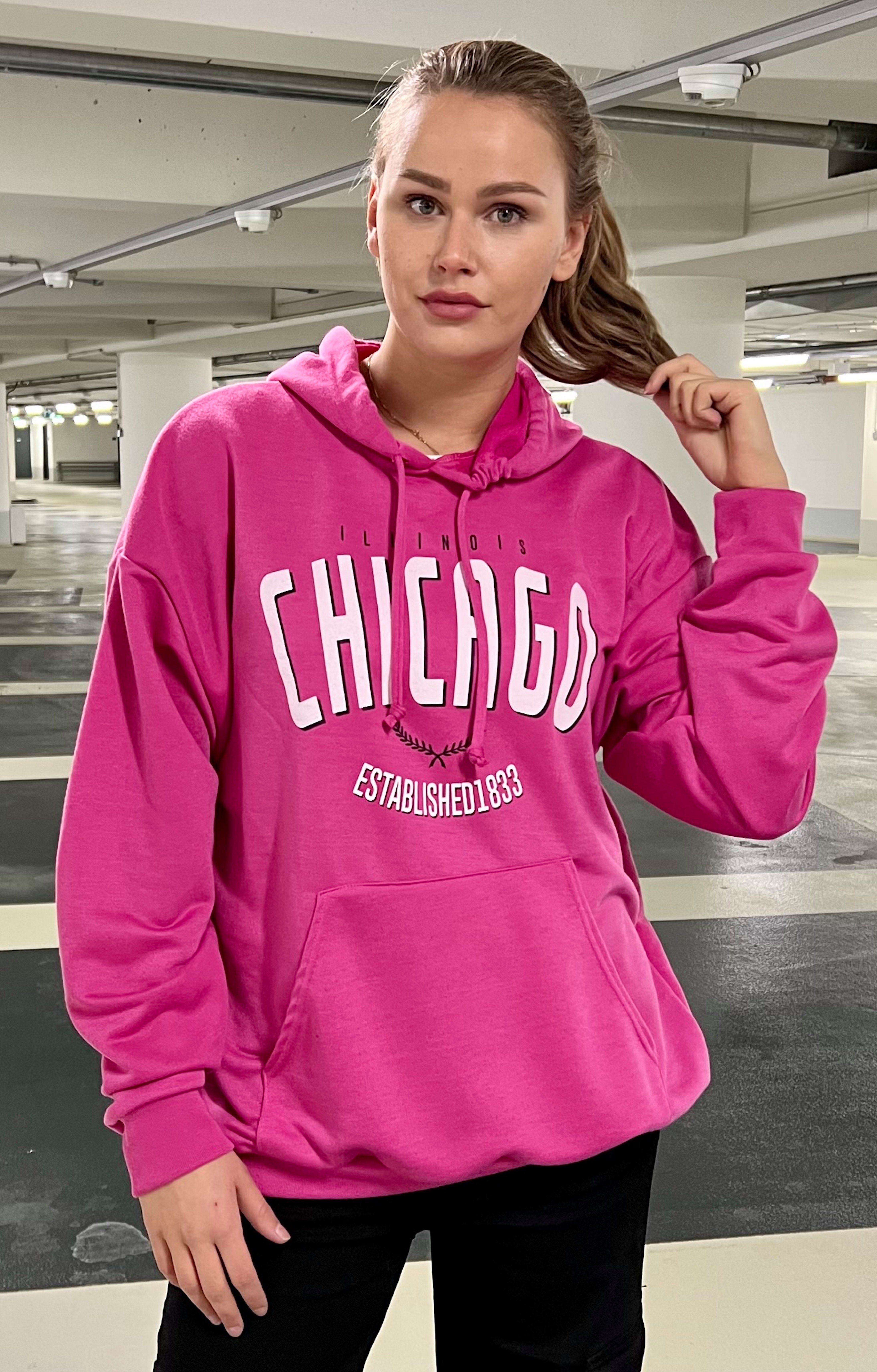 Worldclassca Hoodie Worldclassca Damen Oversized Kapuzenpullover Hoodie Sweatshirt CHICAGO
