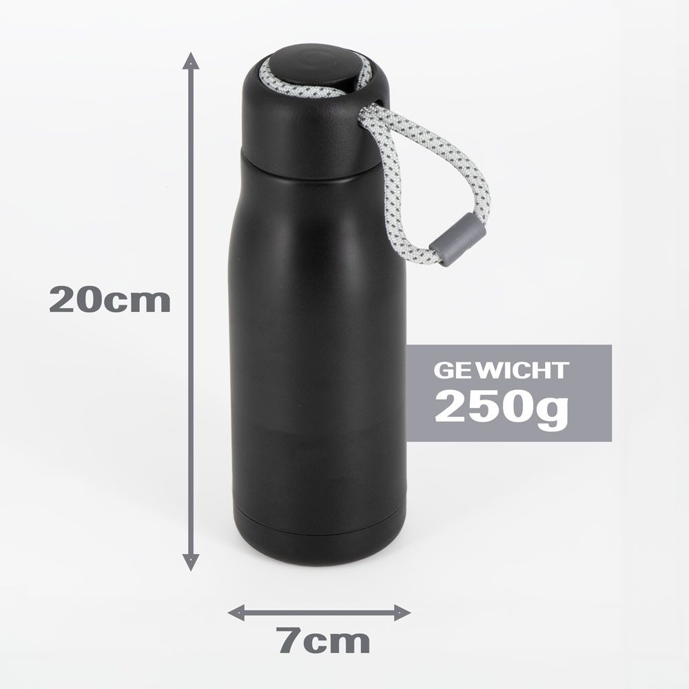 KVOTA Thermoflasche Thermoflasche Edelstahl 400 ml – doppelwandig, auslaufsicher, schwarz, doppelwandig, Schnellverschluß