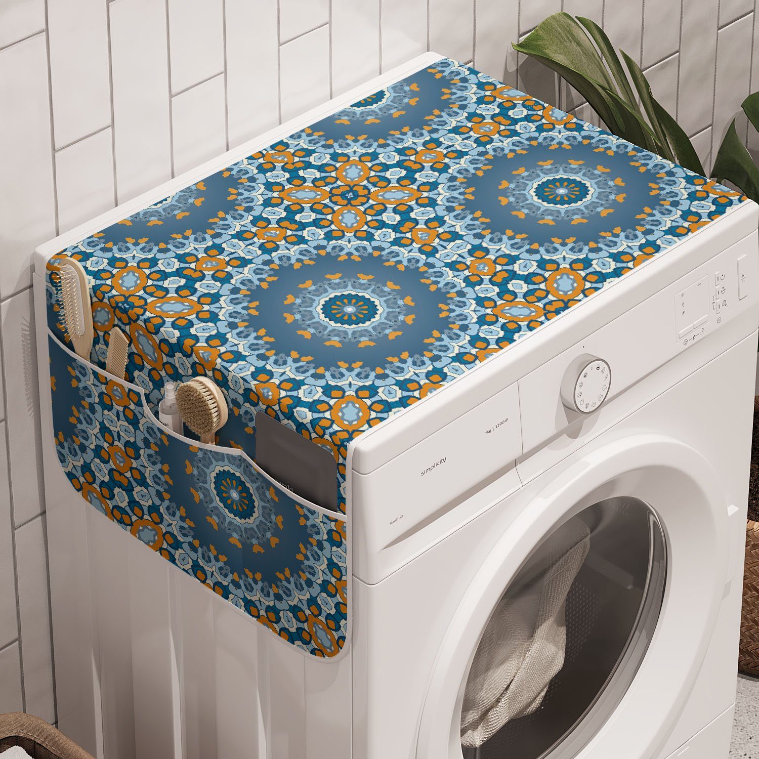 Abakuhaus Badorganizer Anti-Rutsch-Stoffabdeckung für Waschmaschine und Trockner, Orange Mandala Fractal Oriental Art