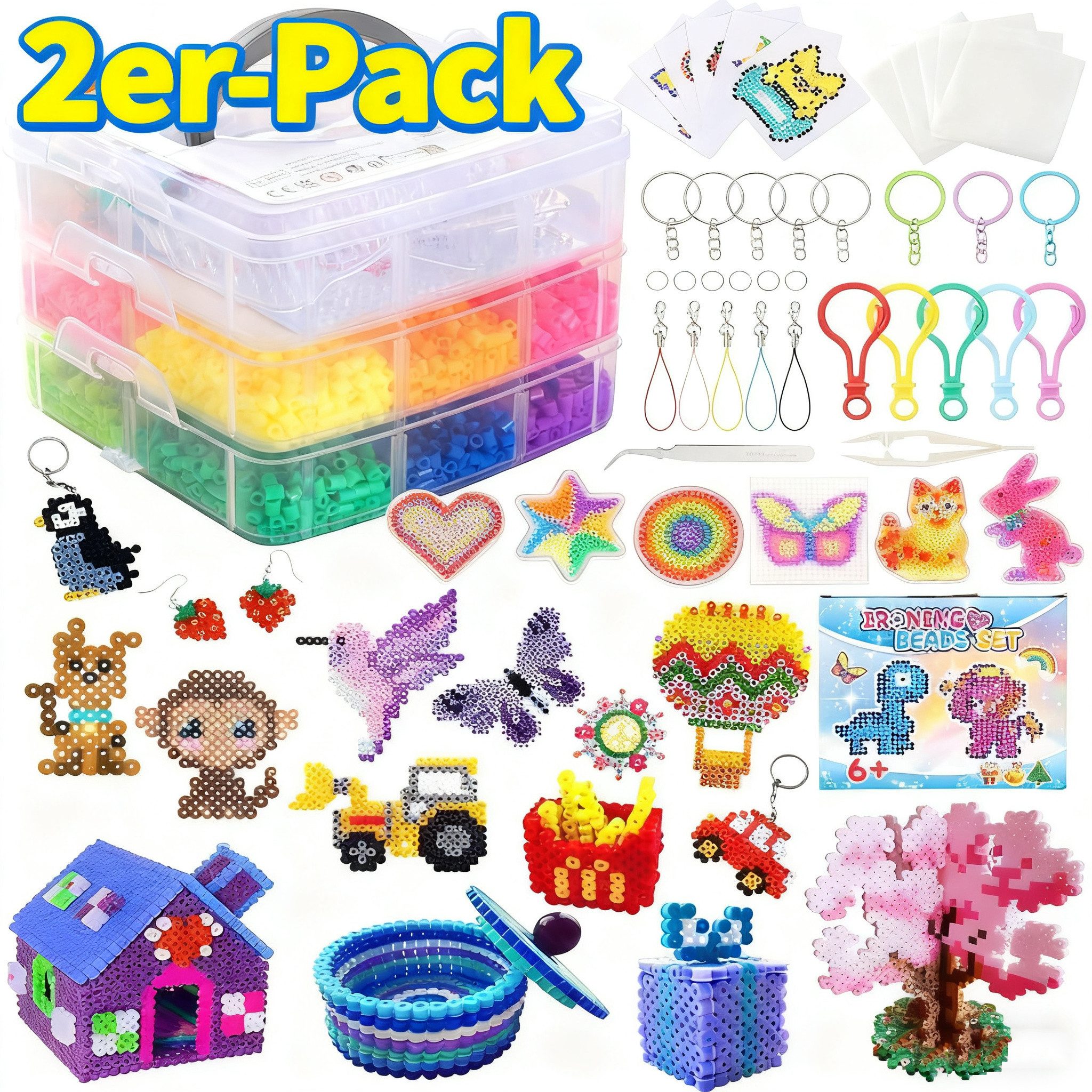 POPOLIC Kreativset Bügelperlen Set, 10000+ Stück 5mm Bügelperlen, (mit Drei günstig online kaufen