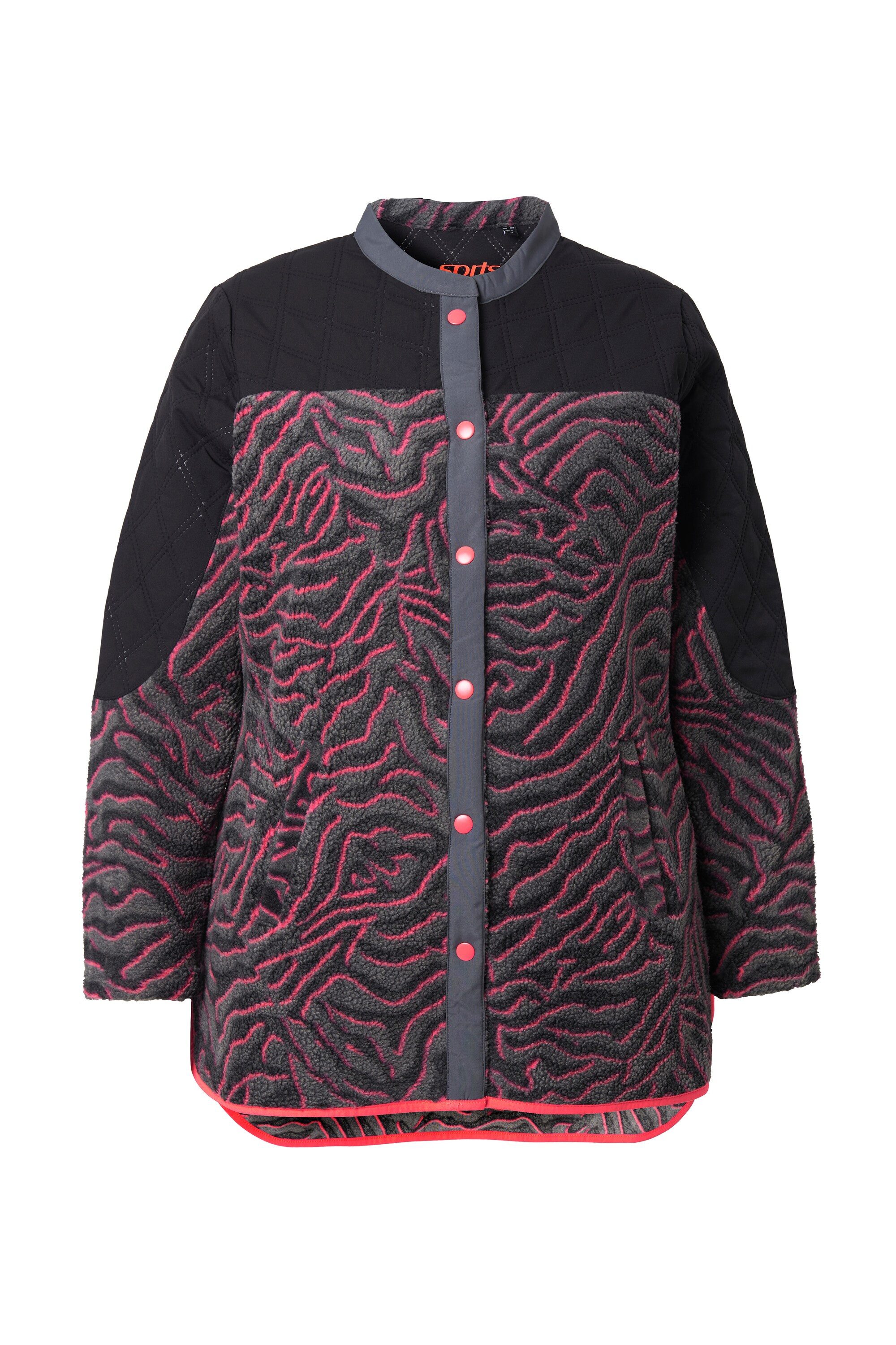 Ulla Popken Sweatjacke Long-Fleecejacke Tigermuster Stehkragen günstig online kaufen