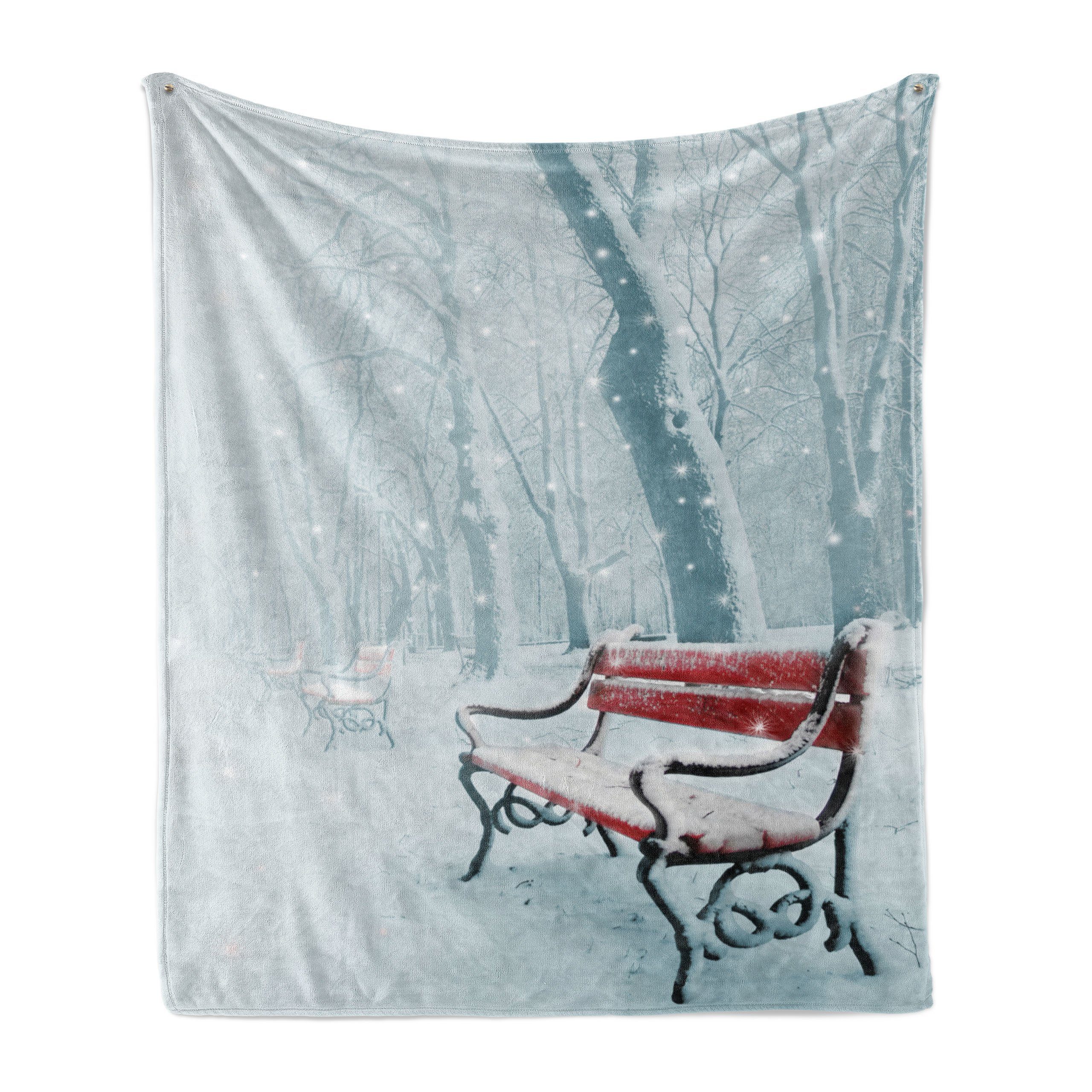 Wohndecke Gemütlicher Plüsch für Bench den und Misty Innen- Pfad Winter Snowy Außenbereich, Abakuhaus