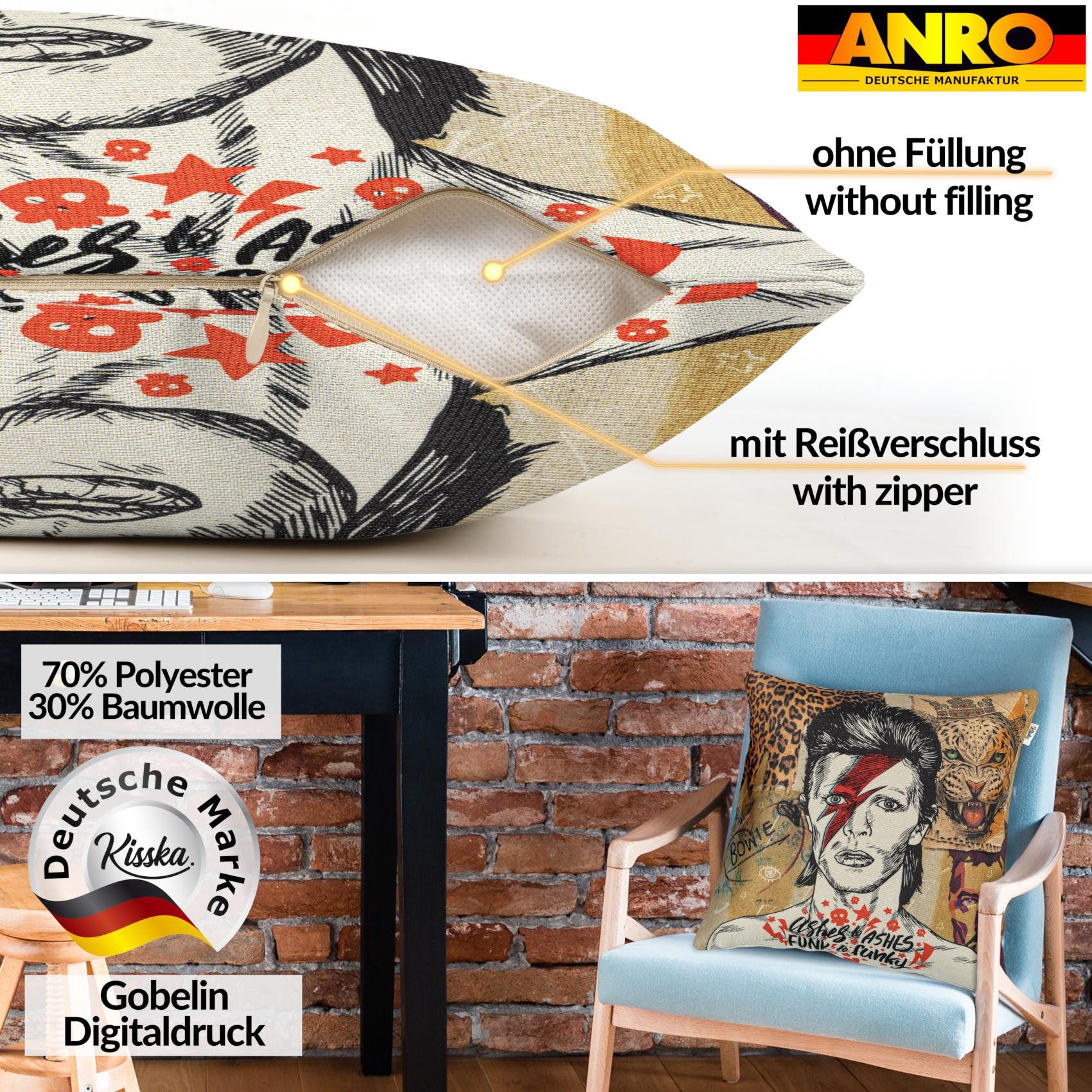 Kisska Dekokissen Kissenhülle mit oder ohne Füllung Designer Kissenbezug Zierkissen, Kissenhülle in 40x40cm David Bowie ohne Füllung aus Gobelin PopArt