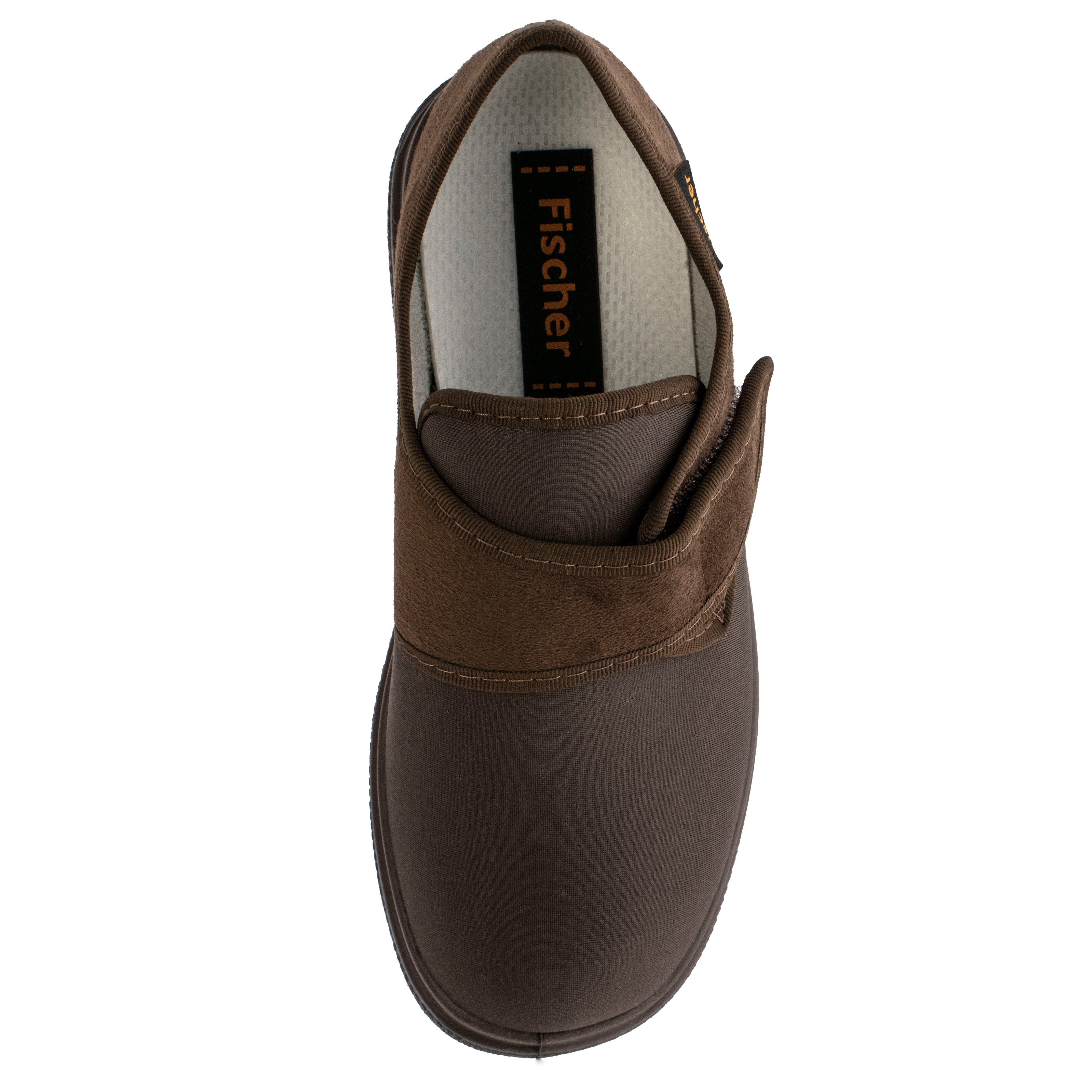 Fischer-Markenschuh Ortho Hausschuh aus Velour mit Stretchmaterial, Weite K, Klettverschluss