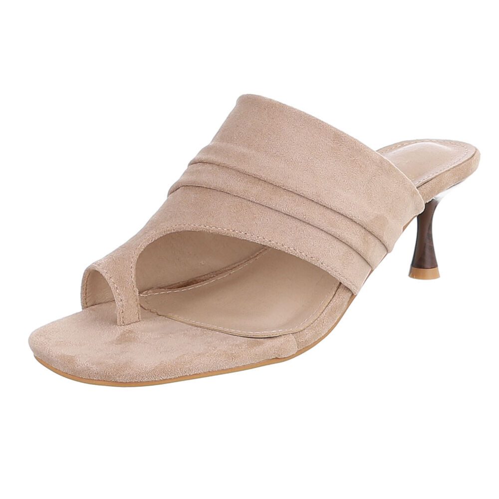Ital-Design Damen Mules mit Absatz und gerafftem Design Zehentrenner (91849522) Pfennig-/Stilettoabsatz Sandalen & Sandaletten in Hellbraun