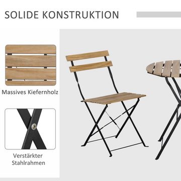 Outsunny Sitzgruppe Bistroset 3-tlg. Klappbar Gartenset Metall Kiefernholz Natur, (Set, 3-tlg., Balkonset), Bistrotisch mit 2 Stühlen