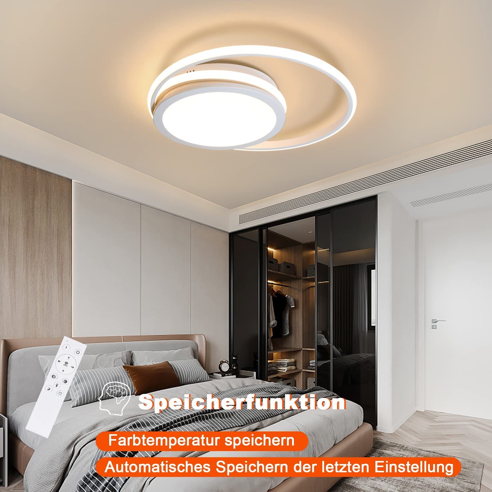 ZMH LED Deckenleuchte Sternnenhimmel Weiß LED fest 2-Ringe Modern mit Fernbedienung, und warmweiß-kaltweiß, 56W integriert, ‎Schwarz