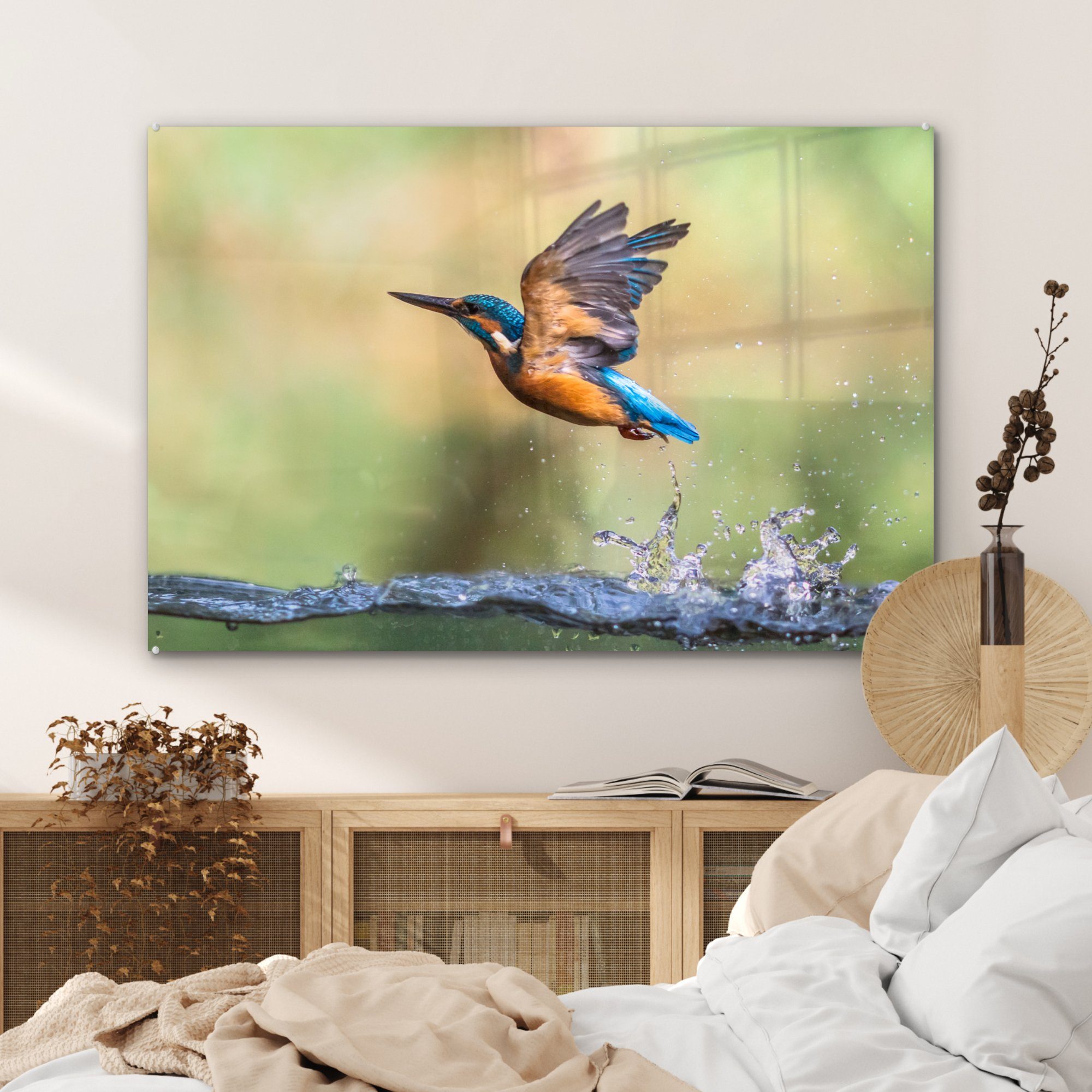 Acrylglasbilder Eisvogel Fliegen, - & St), Schlafzimmer Wasser - MuchoWow (1 Wohnzimmer Acrylglasbild