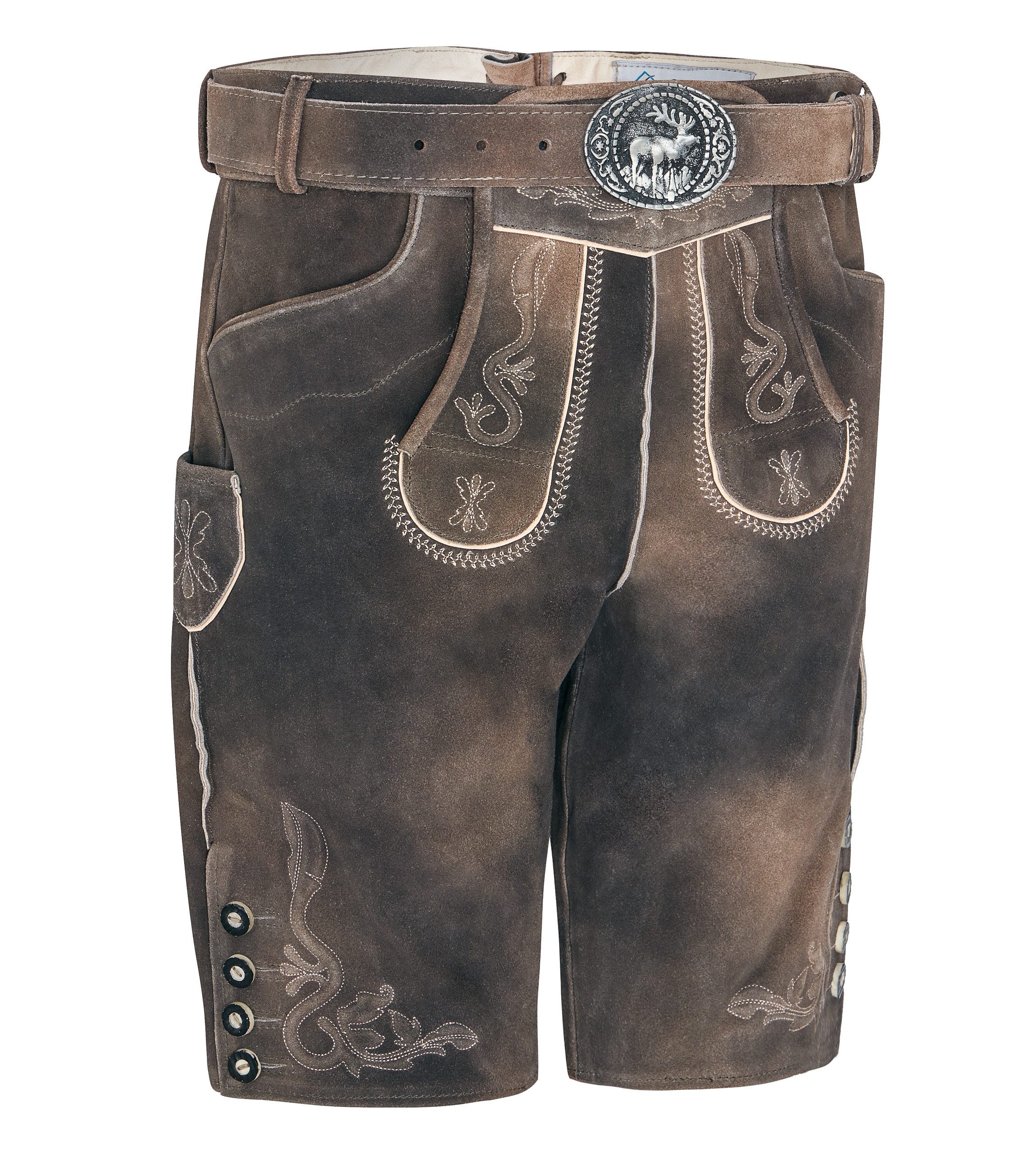Schöneberger Trachten Couture Trachtenlederhose Lederhose Steiermark mit Trachtengürtel für das Oktoberfest Vintage Lederhose kurz mit Trachtengürtel