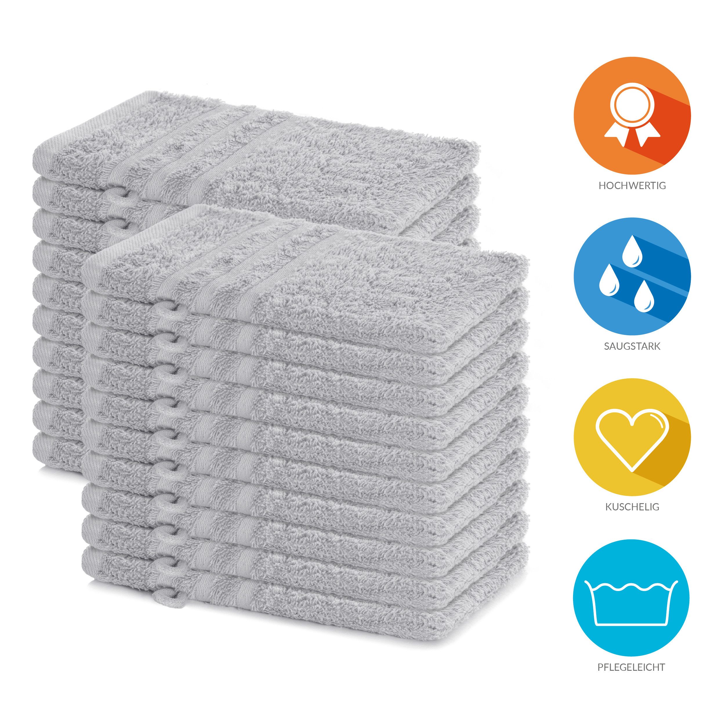 Lavea Waschhandschuh 20er Set Waschhandschuhe, 15 x 21 cm, Elena-Frottierserie, Waschlappen, (20-St), 500 g/m² Frottier, weich & saugstark, pflegeleicht
