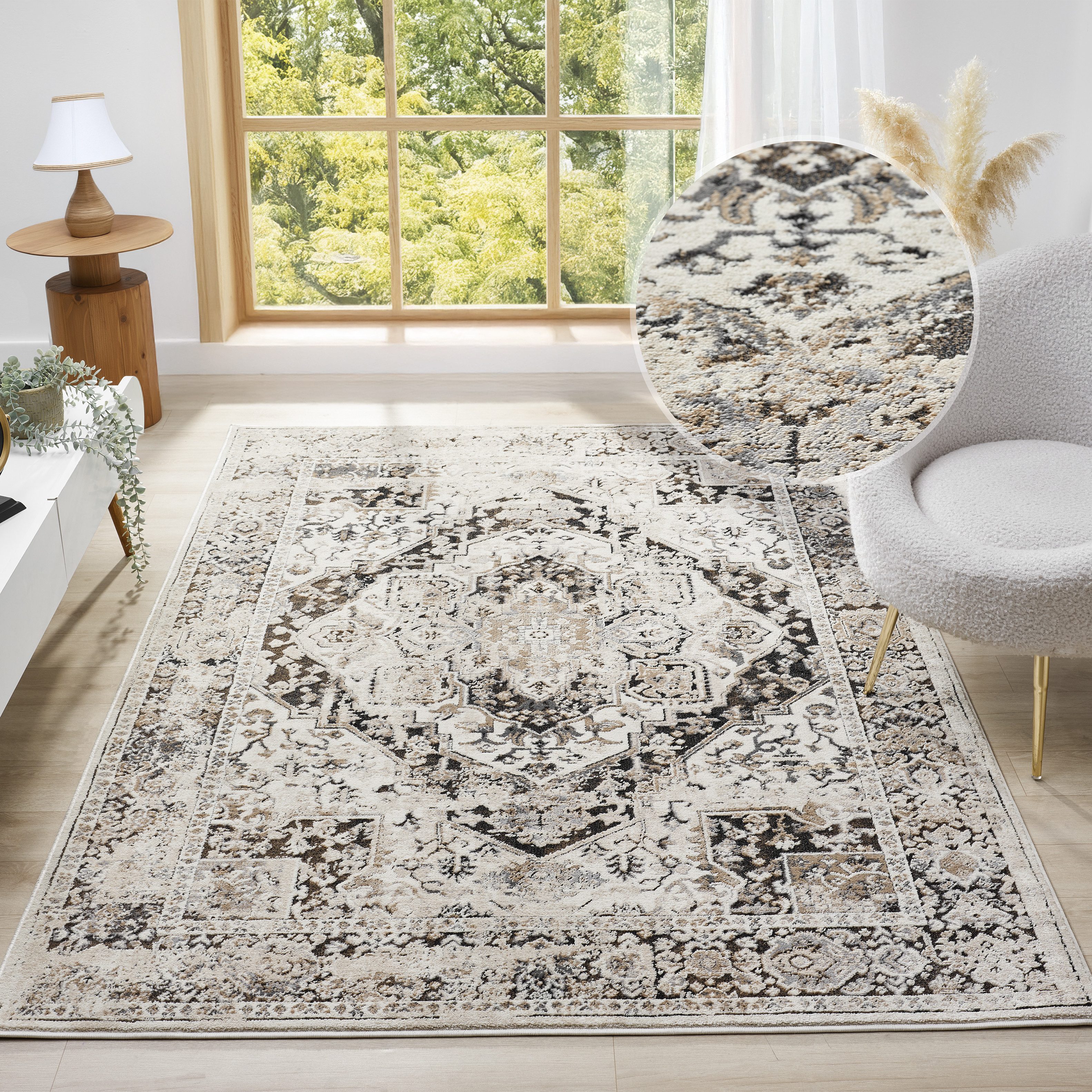 my home Teppich Kylan, Hoch-Tief-Struktur, dezenter Glanz, rechteckig, Höhe: 9 mm, Schrumpf-Garn-Effekt, im Vintage-Look, dichte Qualität, Wohnzimmer