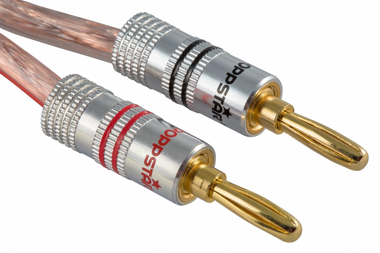 Poppstar High End Bananenstecker für Lautsprecherkabel (bis 6 mm) Audio-Adapter, für Lautsprecher, AV Receiver (Kontakte vergoldet, 1 schwarz, 1 rot)