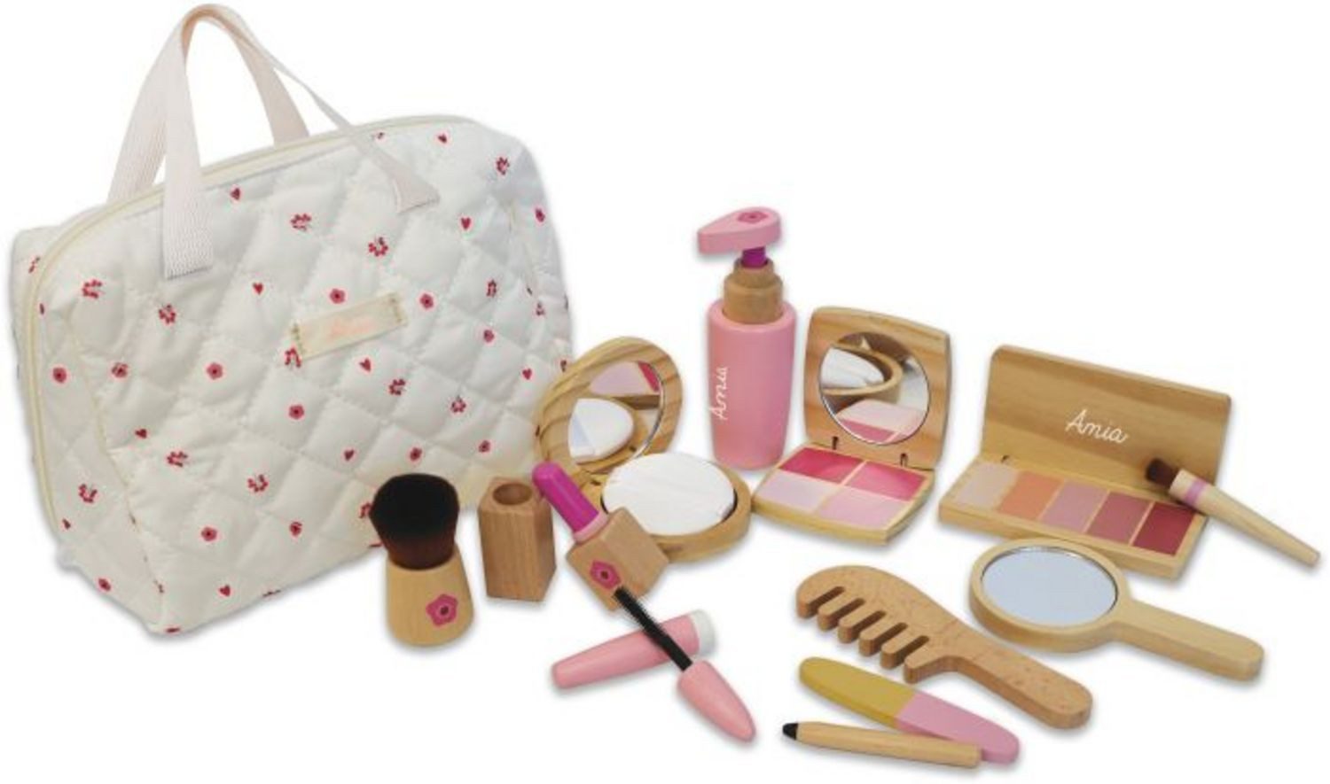 Kostüm Amia Holz Kosmetik-Set, inklusive Tasche
