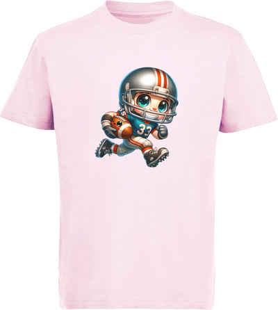 MyDesign24 T-Shirt Kinder Football Print Shirt laufender Cartoon Football Spieler Bedrucktes Jungen und Mädchen American Football T-Shirt, i495