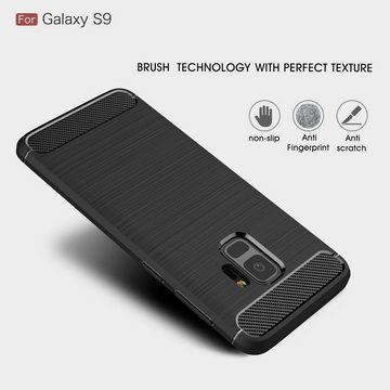 CoverKingz Handyhülle Hülle für Samsung Galaxy S9 Handyhülle Case Cover Silikonhülle Carbon, Carbon Look Brushed Design