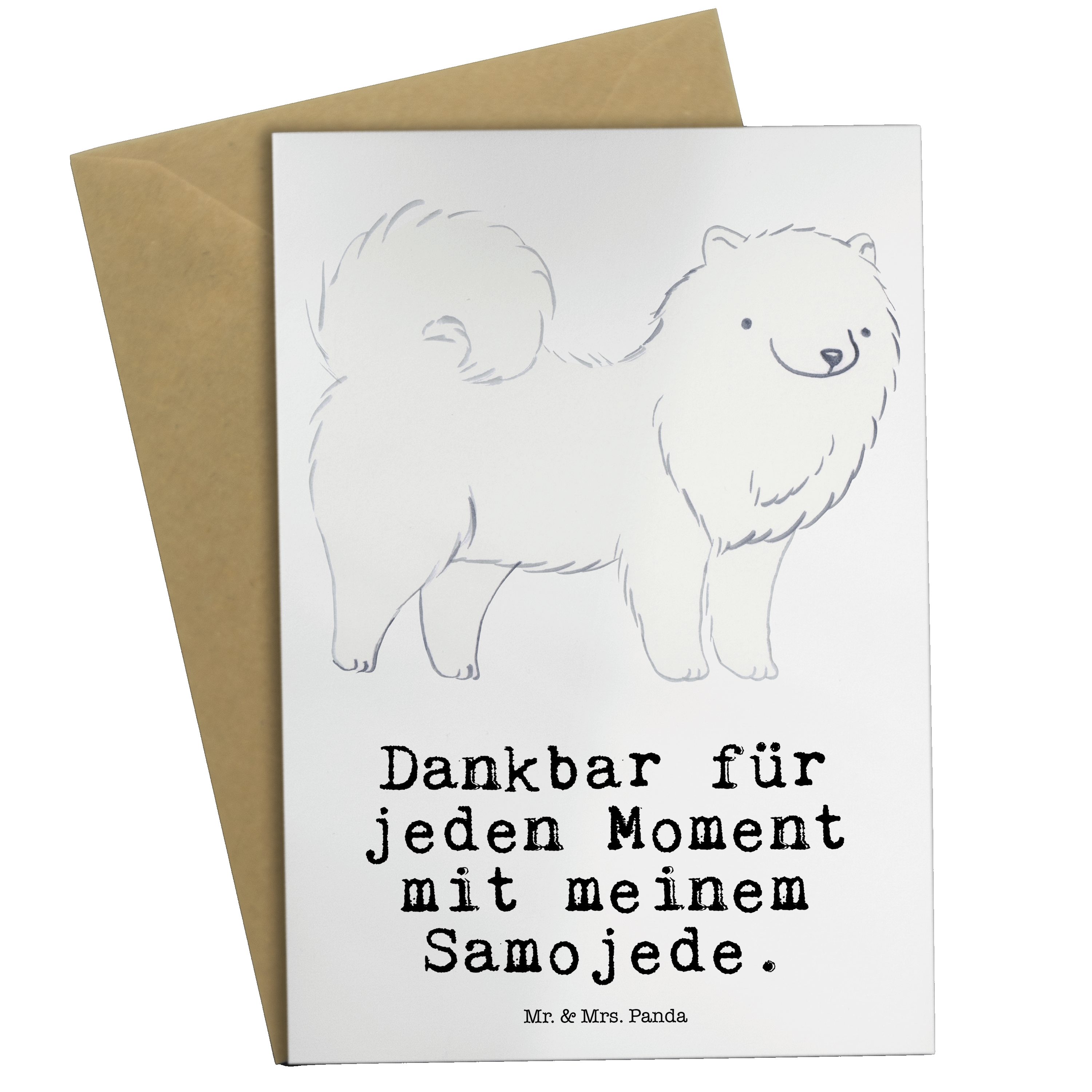 Mr. & Mrs. Panda Grußkarte Samojede Moment - Weiß - Geschenk, Geburtstagskarte, Welpe, Samojeden