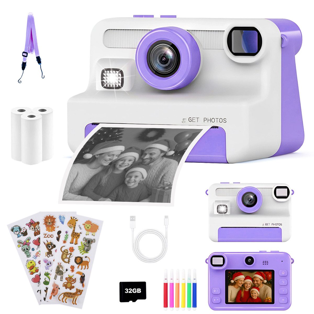 FOSMET Kinderkamera Sofortbildkamera,1080P 2,4" Display Digitalkamera Kinde günstig online kaufen