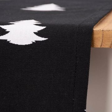 SCHÖNER LEBEN. Tischläufer Clayre & Eef Tischläufer Tannenbäume schwarz weiß 50x140cm