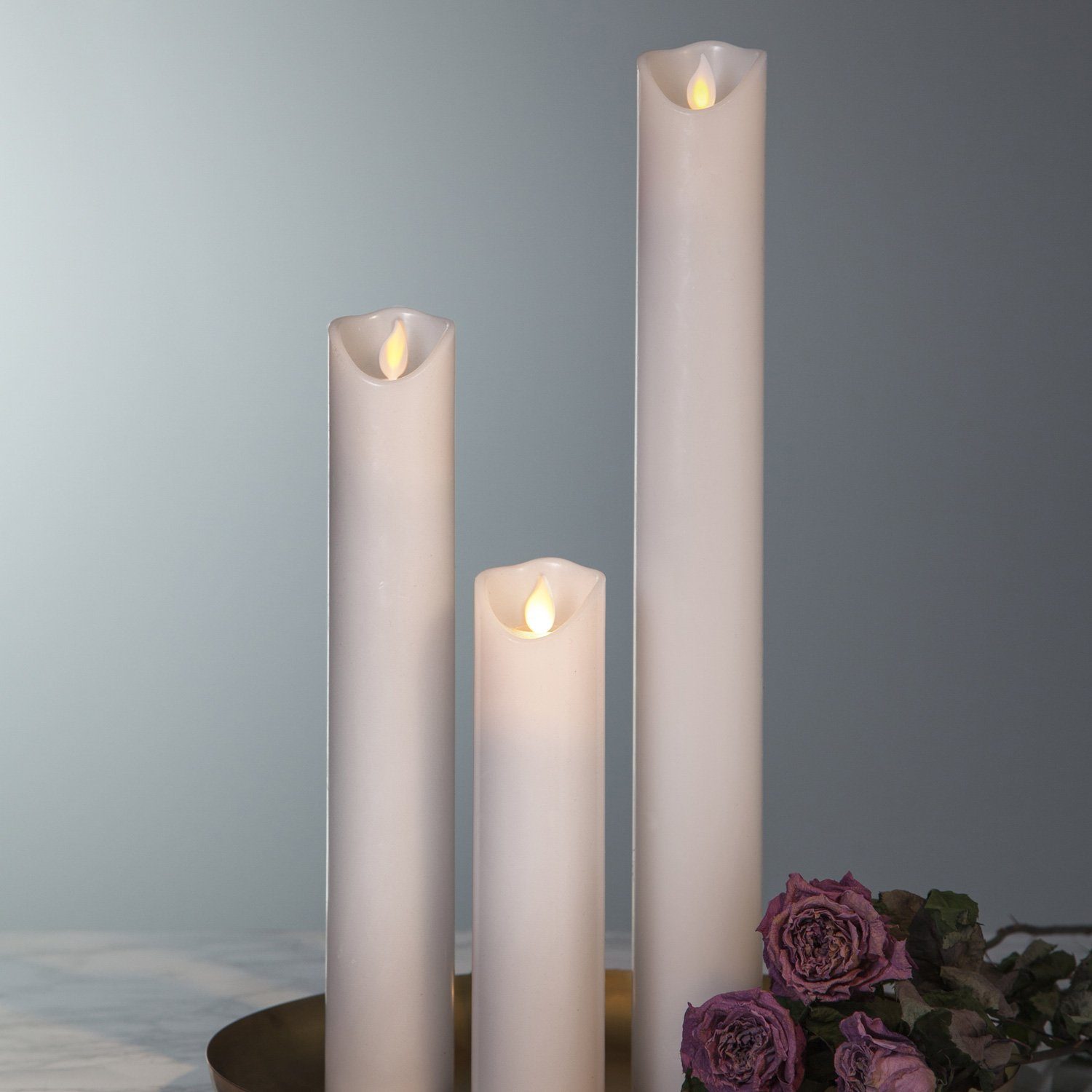 STAR TRADING LED-Kerze Stumpenkerze Taufkerze Kirchenkerze Echtwachs H: 30cm Timer weiß
