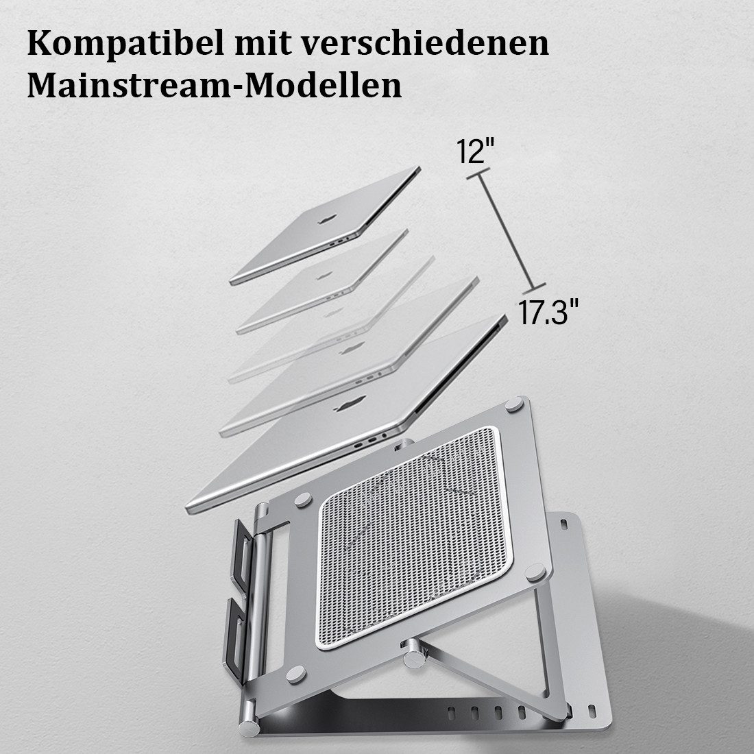 MOPUEA Laptoptisch Laptop-Ständer höhenverstellbar neigbar klappbar, tragbar (5052 Aluminiumlegierung + ABS, 1-St), Größenkompatibilität: 17,3 Zoll und darunter