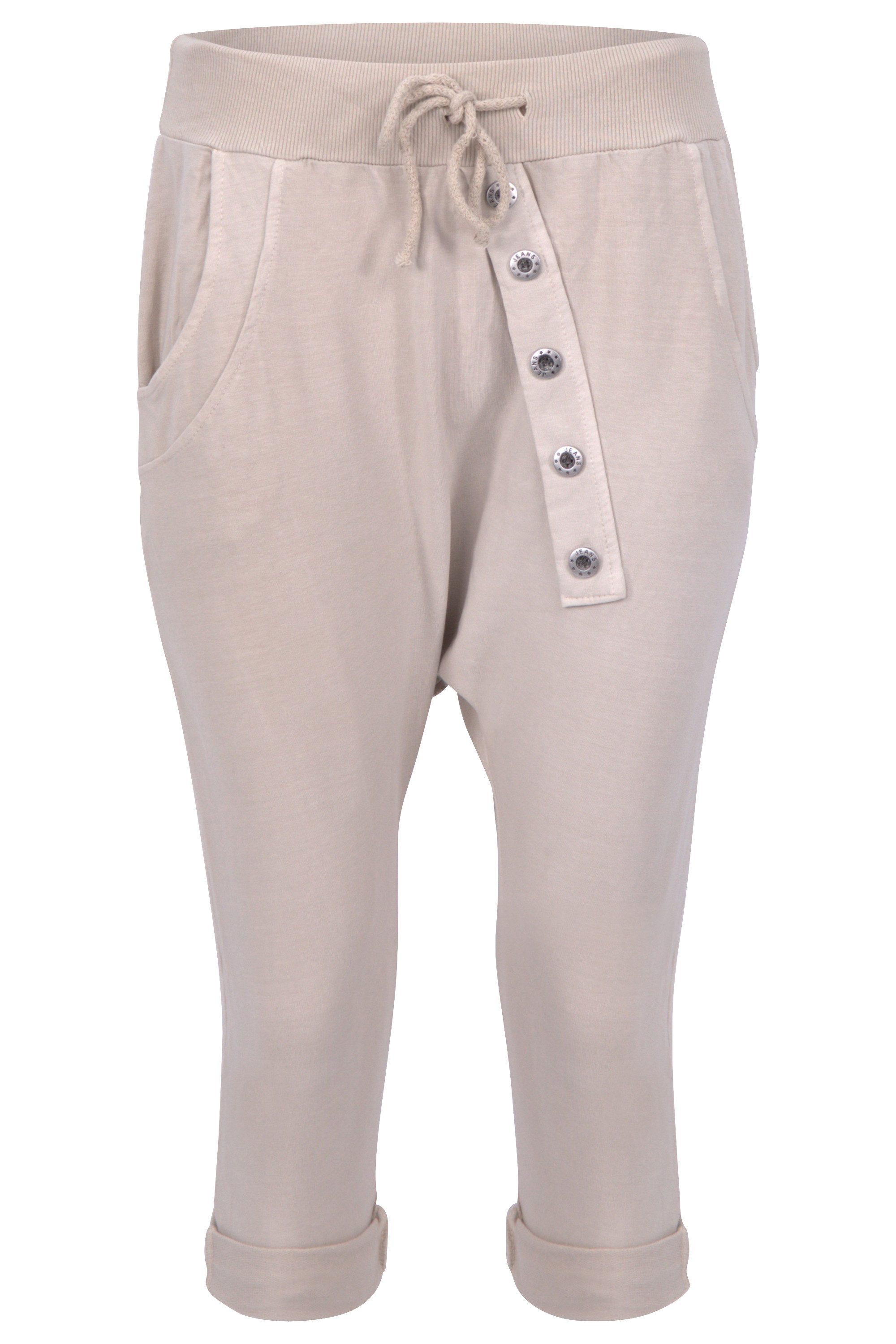 malito more than fashion Sweathose malito Damen kurze Hose mit Knopfleiste, Chino Hose in Unifarben, Sommer Sport Hose mit elastischem Jerseybund Einheitsgröße
