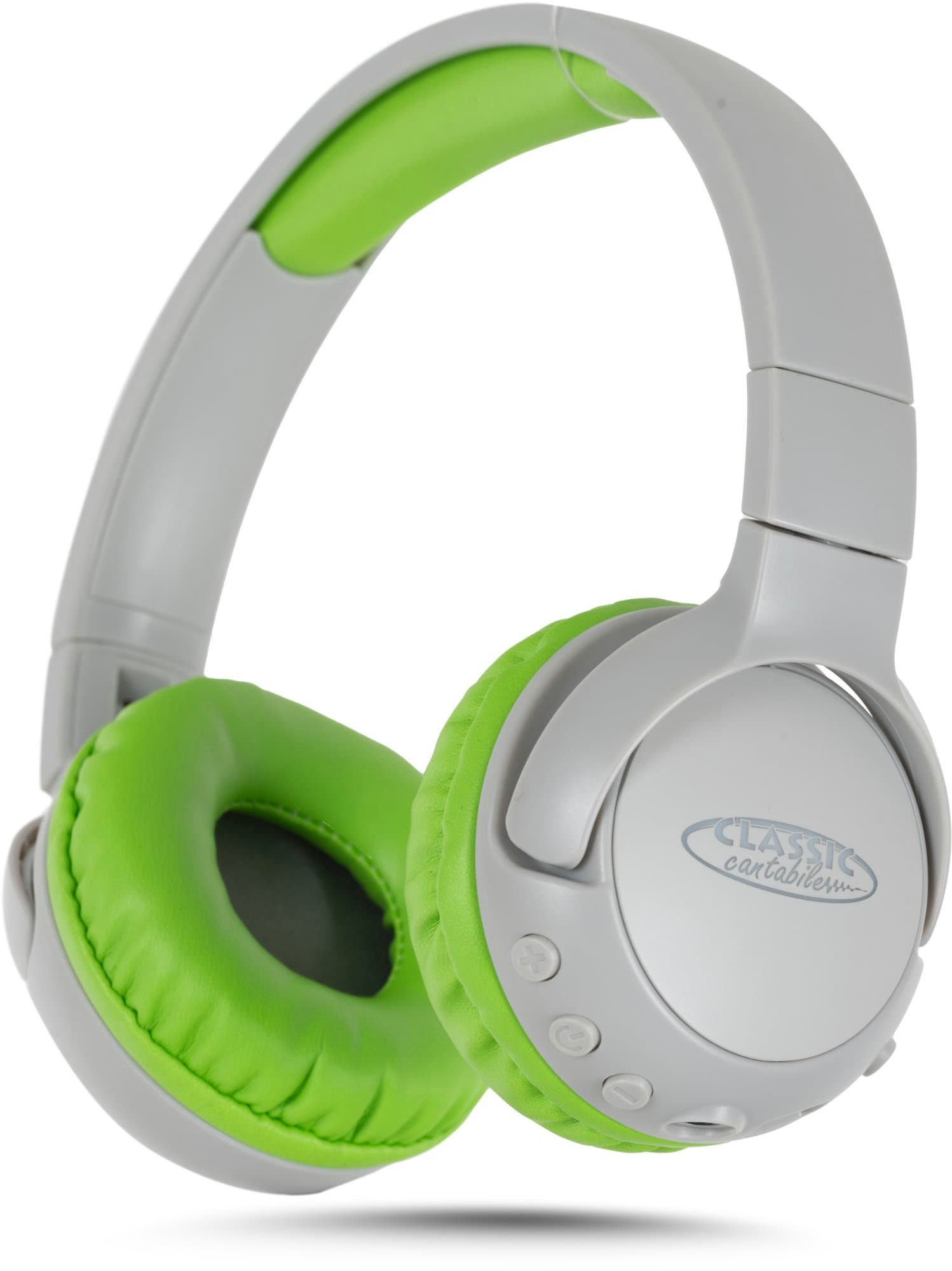 Classic Cantabile Classic Cantabile KKH-20B Kinderkopfhörer Grau Kinder-Kopfhörer (LED-Leuchtfunktion mit Farbverlauf, Bluetooth 5.3, Bluetooth und kabelgebundener Kinderkopfhörer)