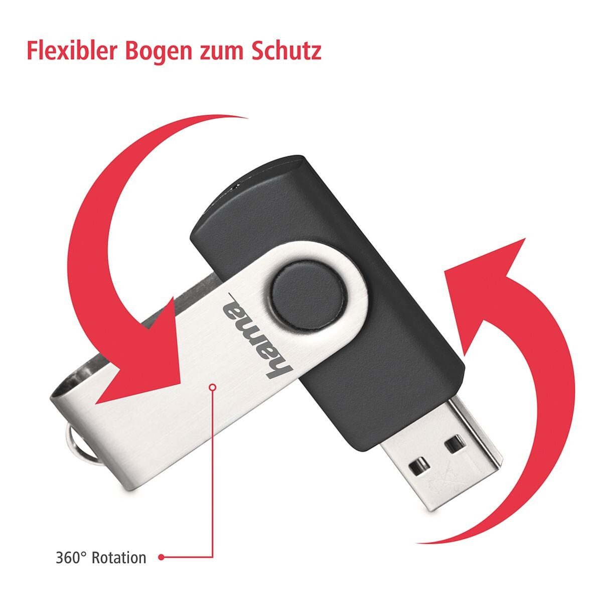 Hama Flash Pen Rotate USB-Stick (Lesegeschwindigkeit 10 MB/s, mit Öse für z.B. Schlüsselanhänger)