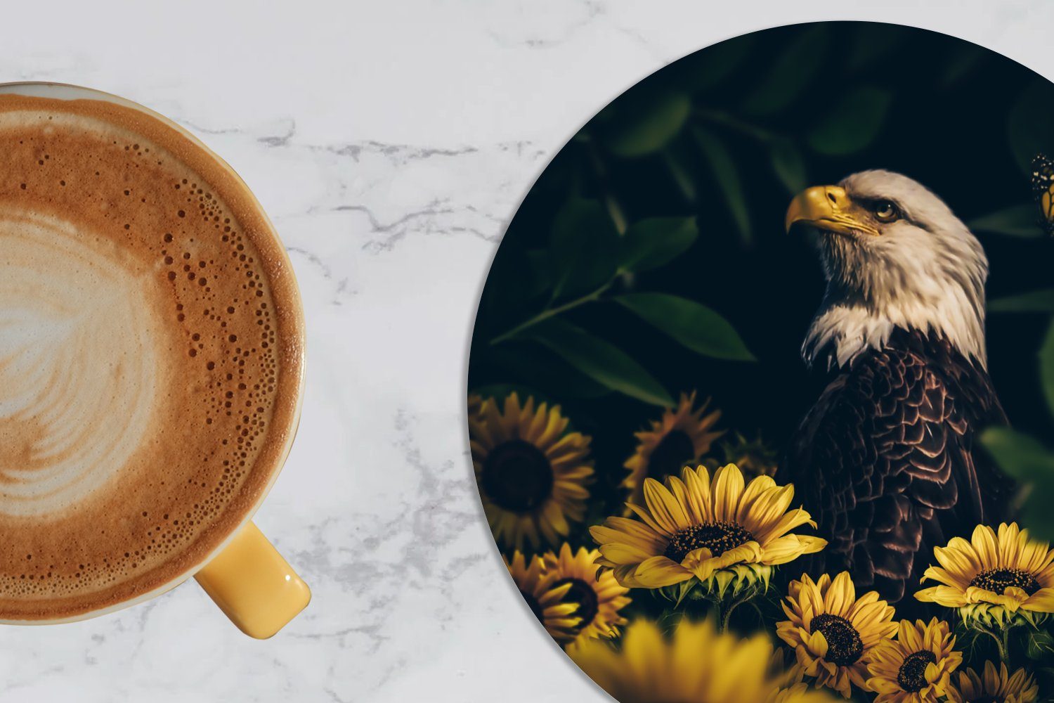 Gelb für MuchoWow Glasuntersetzer Tasse, Adler Korkuntersetzer, Botanisch, 6-tlg., Tassenuntersetzer, - Gläser, - Getränkeuntersetzer, Zubehör Blumen Becher -