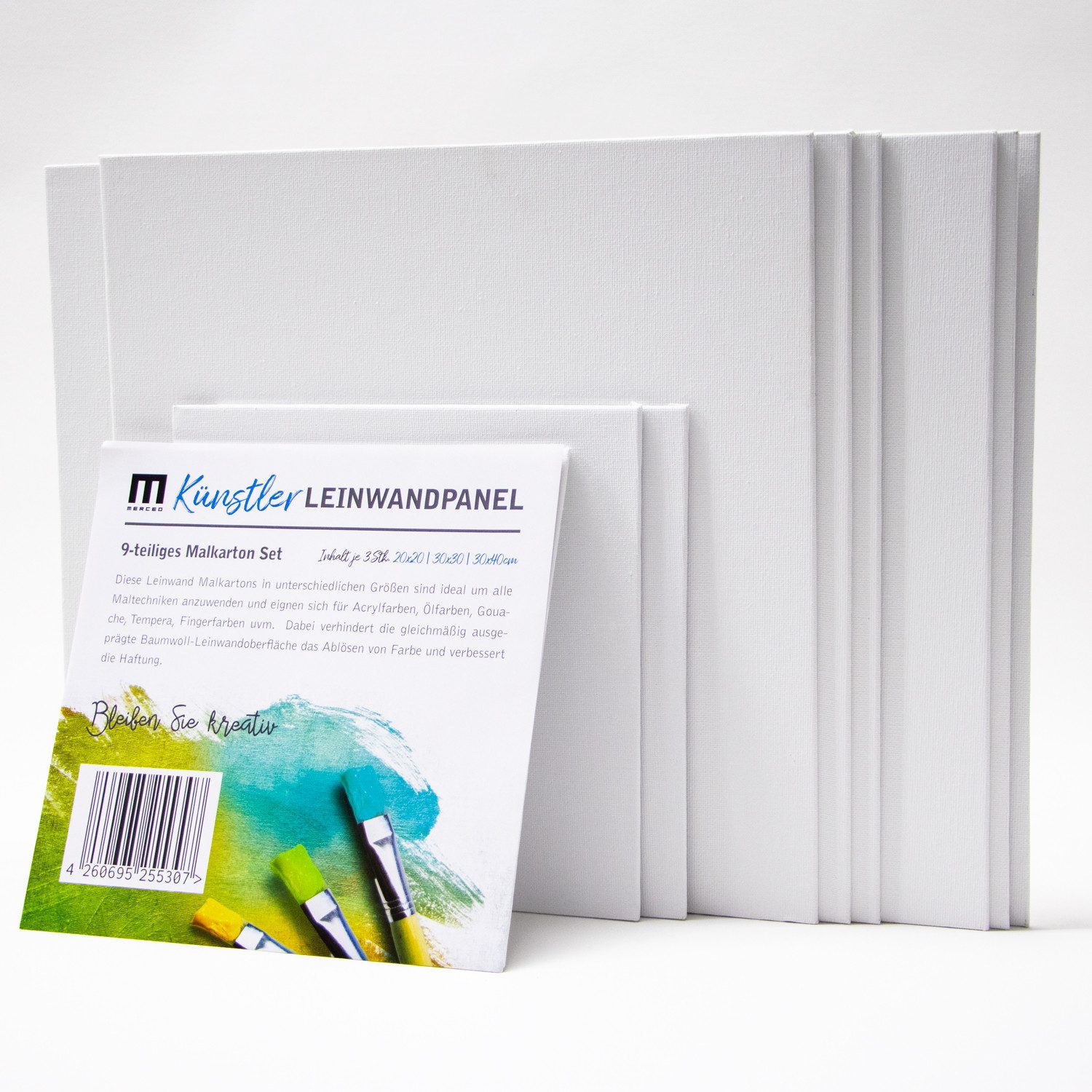 M MERCEO Leinwand, 9er-Set Malkarton Malpappe (je 3 Stück 20x20cm, 30x30cm, 30x40cm)