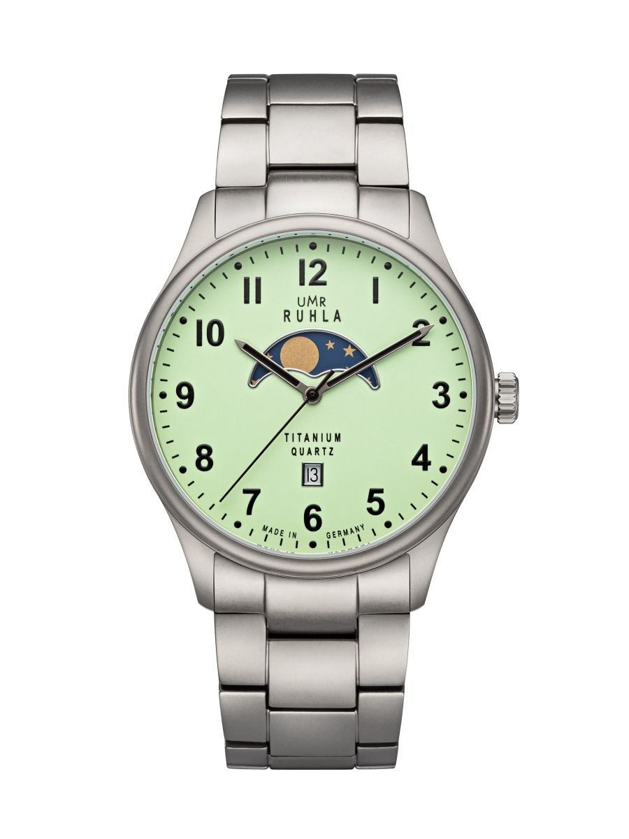Quarzuhr Mondphase Herrenuhr 20910M 41,5 mm Grün Titanband Made in Germany