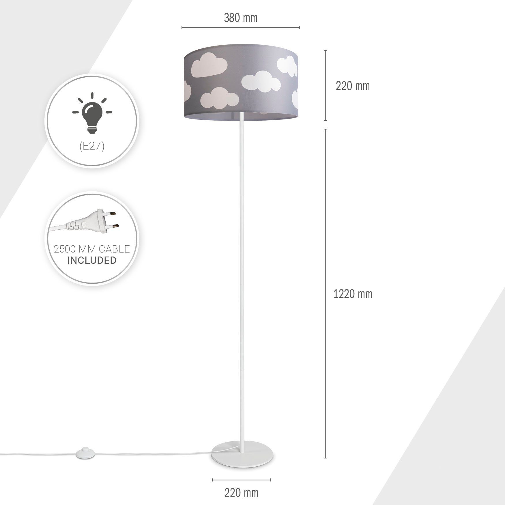 Paco Home Stehlampe Wolken Spielzimmer Kinderzimmer Stoff Luca E27 Cosmo, Lampenschirm ohne Leuchtmittel, Stehlampe