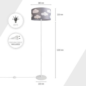 Paco Home Stehlampe Luca Cosmo, ohne Leuchtmittel, Stehlampe Kinderzimmer Stoff Lampenschirm Spielzimmer Wolken E27