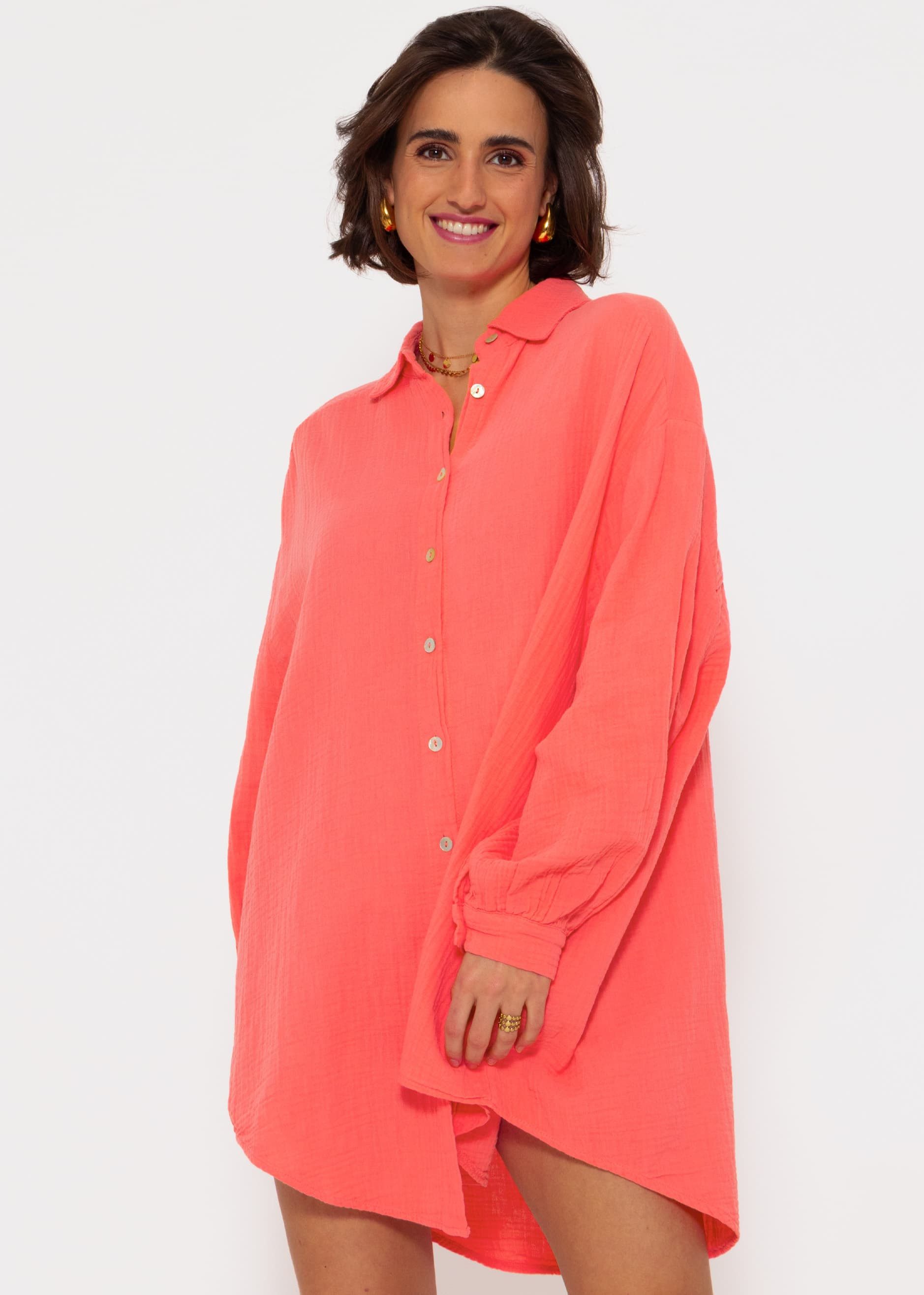 SASSYCLASSY Longbluse Oversize Musselin Bluse Damen Langarm Elegant Hemdblu günstig online kaufen