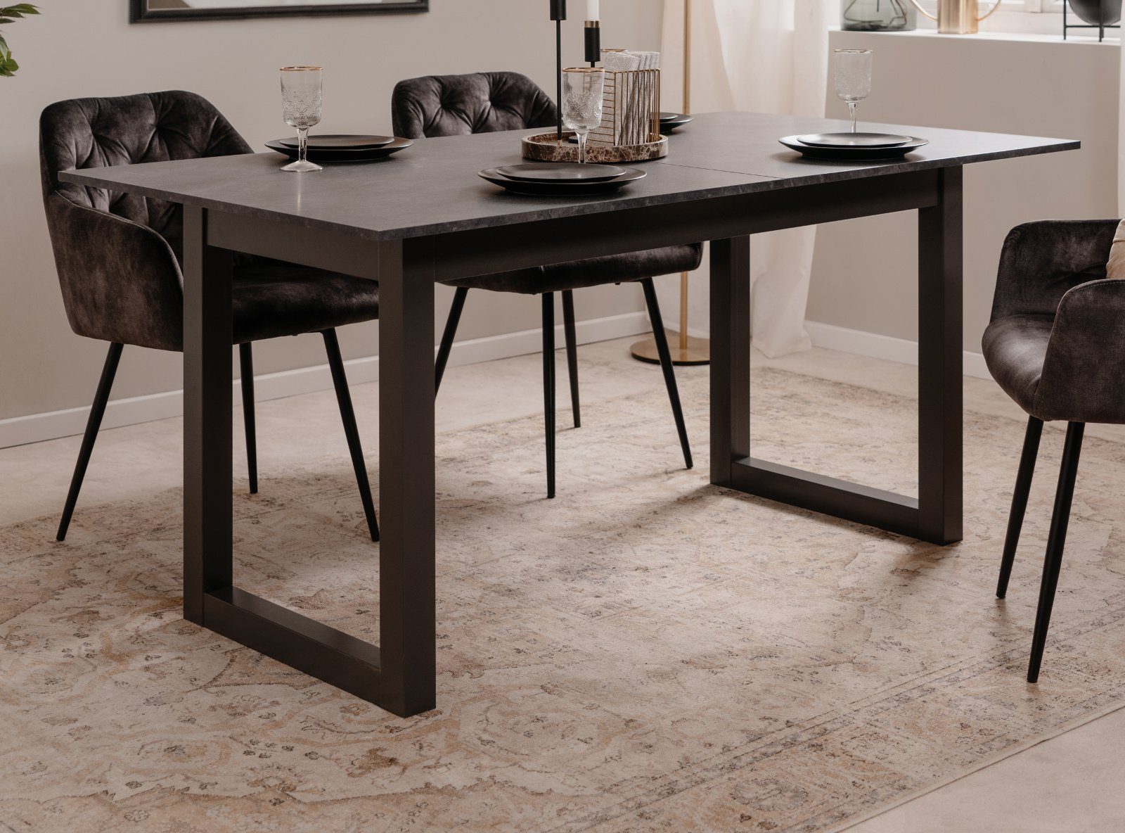 Furn.Design Esstisch Visby (Küchentisch mit Schiefer Dekor, ausziehbar 160 - 200 cm), bis zu 8 Personen