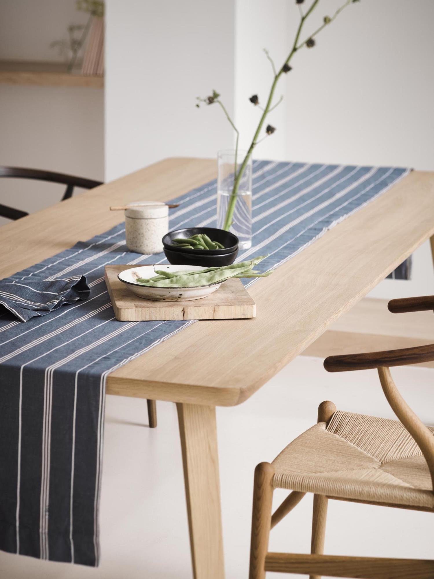 Blue mit Smoke Home und O'Polo Jona Tischläufer Baumwolle 50% aus (1-tlg), Marc 50% Leinen Streifen