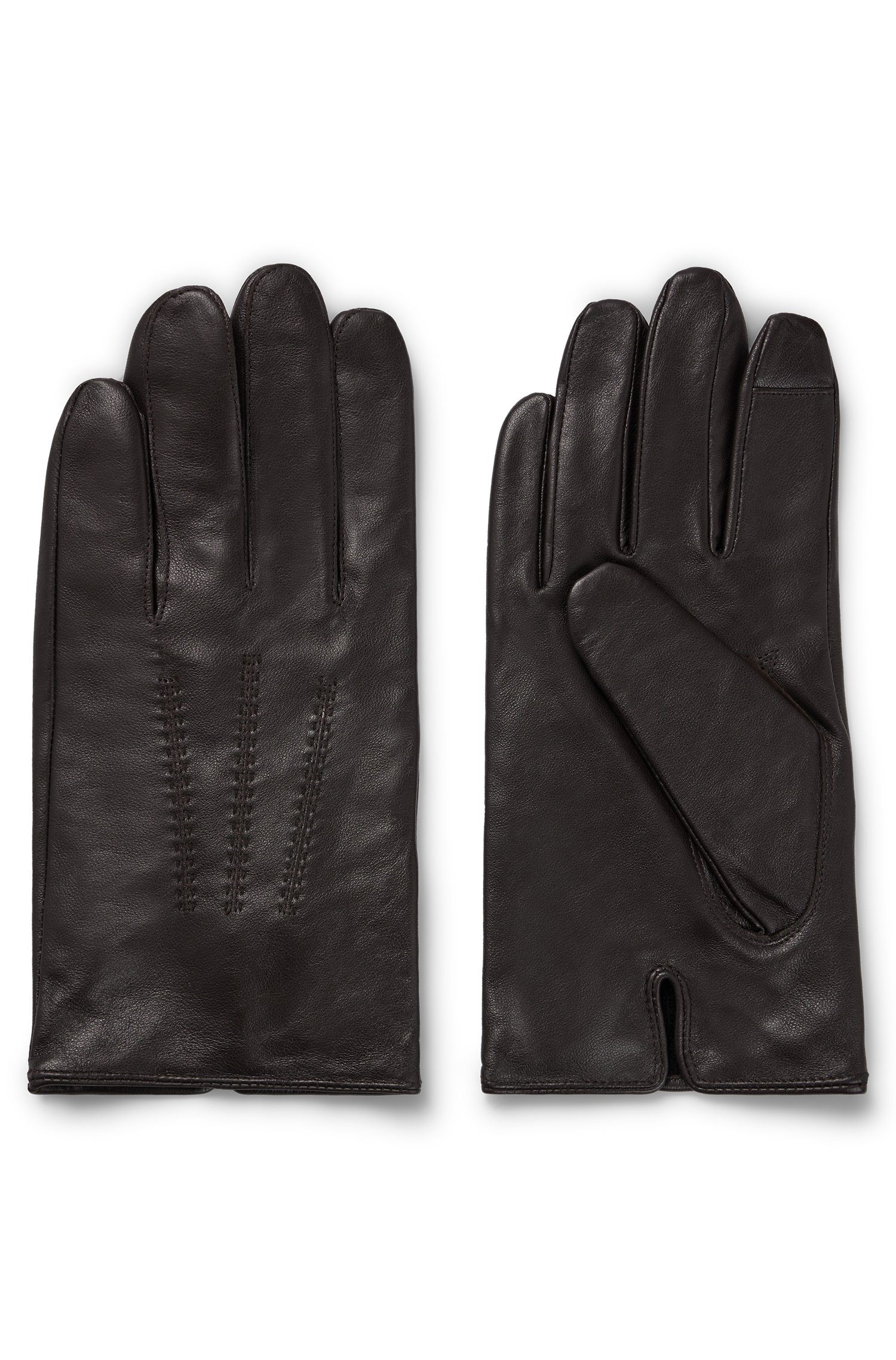 BOSS Lederhandschuhe Hainz-ME 1025 mit schwarzem Logo aus Metall Medium Brown