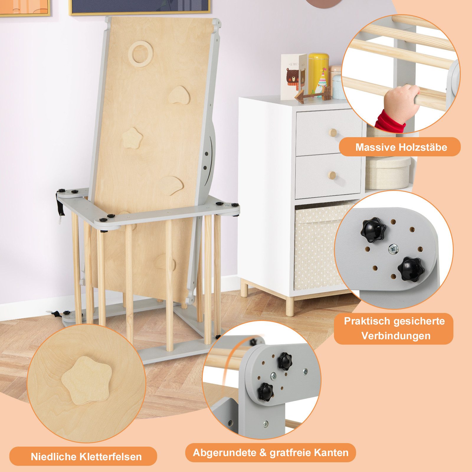 COSTWAY Klettergerüst, 5 in 1 indoor faltbar mit Rampe & Leiter