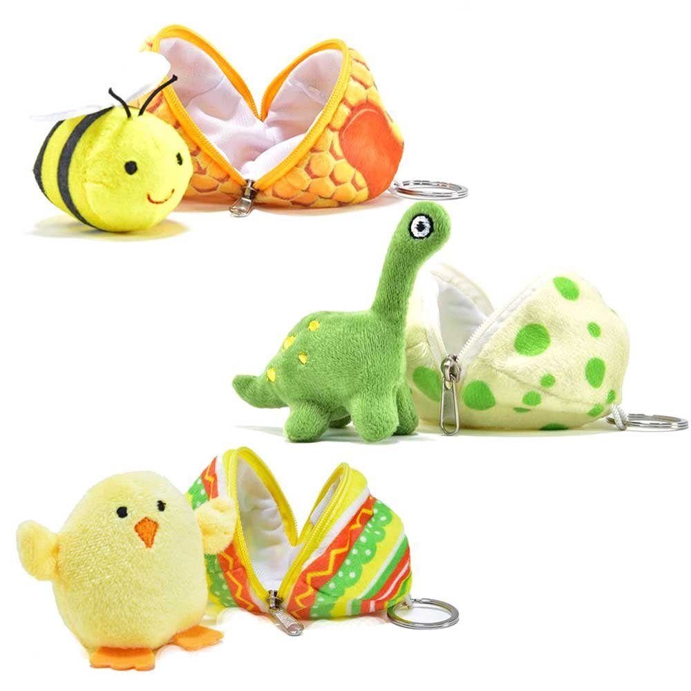 Kögler Kuscheltier 3 x Friends2Go Mini Plüschtier im Ei Biene Dinosaurier Küken 9,9cm