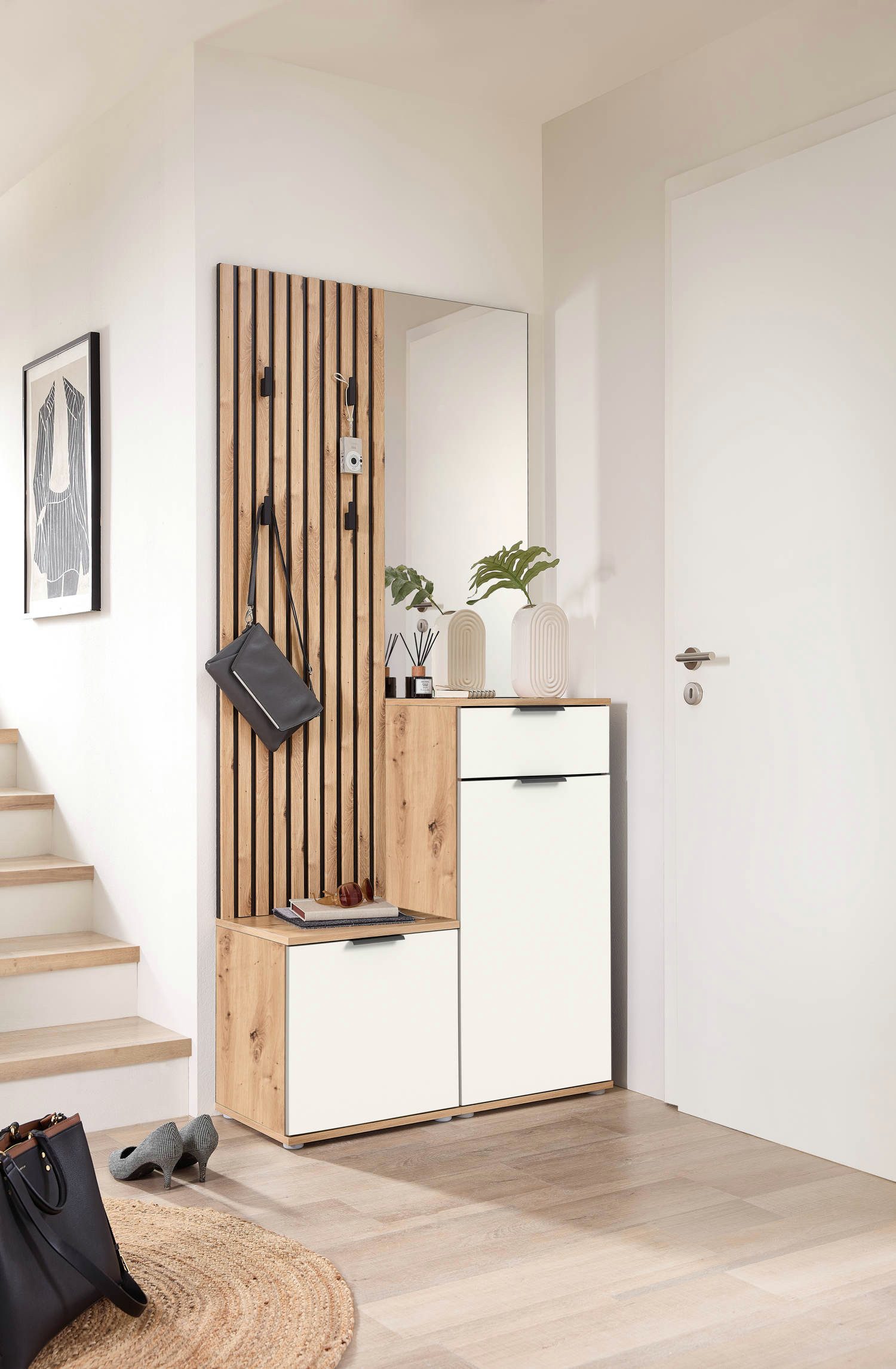 moebel-dich-auf Kompaktgarderobe EASY (Paneel + Bank + Spiegel + Schuhschra günstig online kaufen