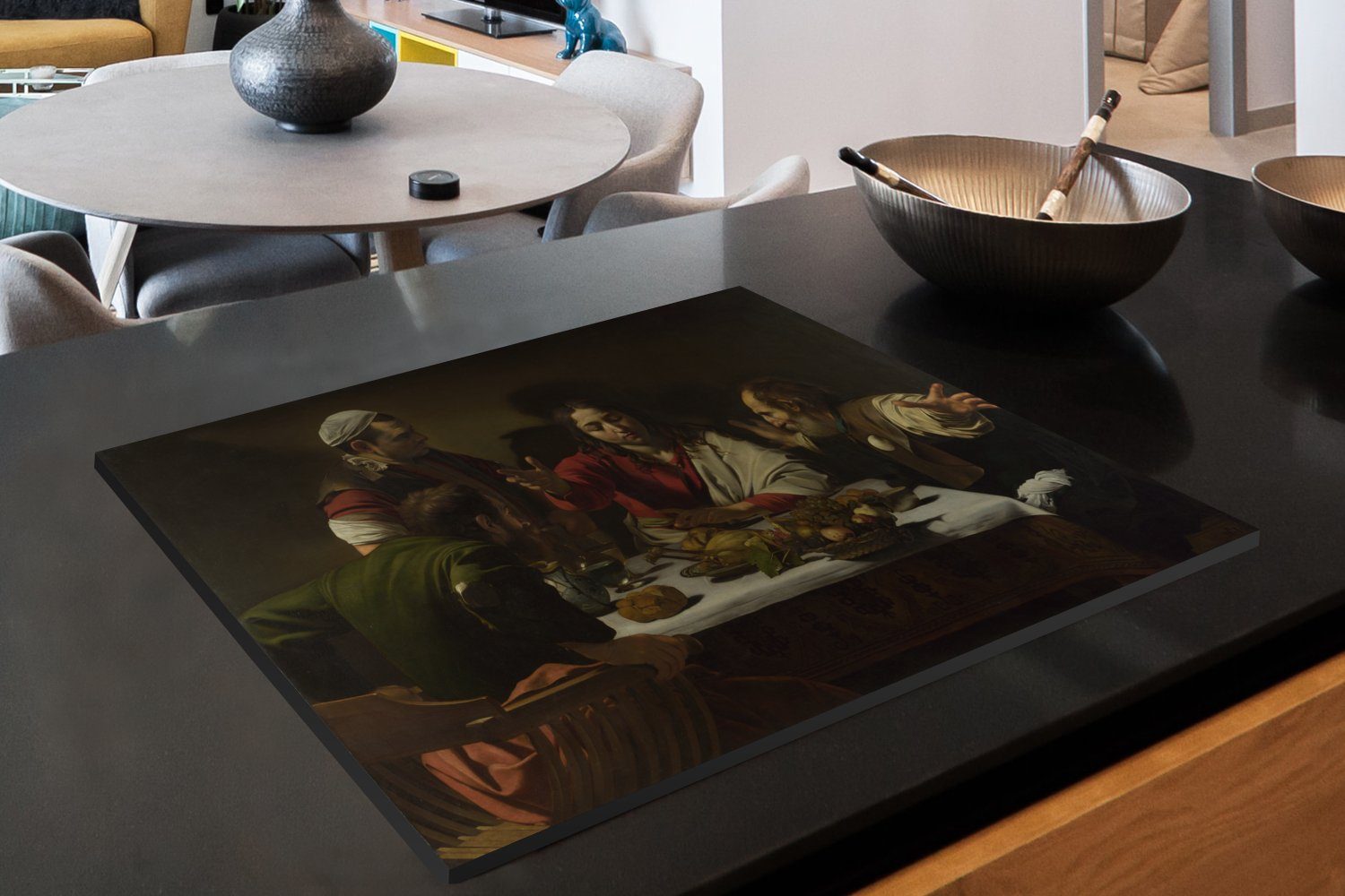 Caravaggio, Herdblende-/Abdeckplatte Ceranfeldabdeckung von Vinyl, cm, nutzbar, in Abendmahl Emmaus Mobile Gemälde tlg), - Arbeitsfläche MuchoWow (1 70x52