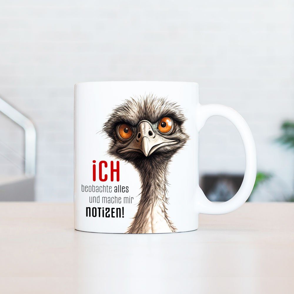 Geschenk, bedruckt, - Tasse Keramik, beidseitig ALLES Tasse, Bürotasse, Cadouri mit 330 humorvolle Kaffeetasse BEOBACHTE ICH Spruch handgefertigt, ml