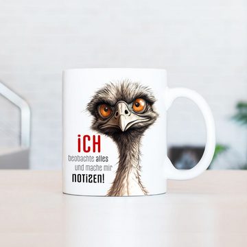 Cadouri Tasse ICH BEOBACHTE ALLES Bürotasse, Kaffeetasse mit Spruch - Geschenk, Keramik, humorvolle Tasse, beidseitig bedruckt, handgefertigt, 330 ml