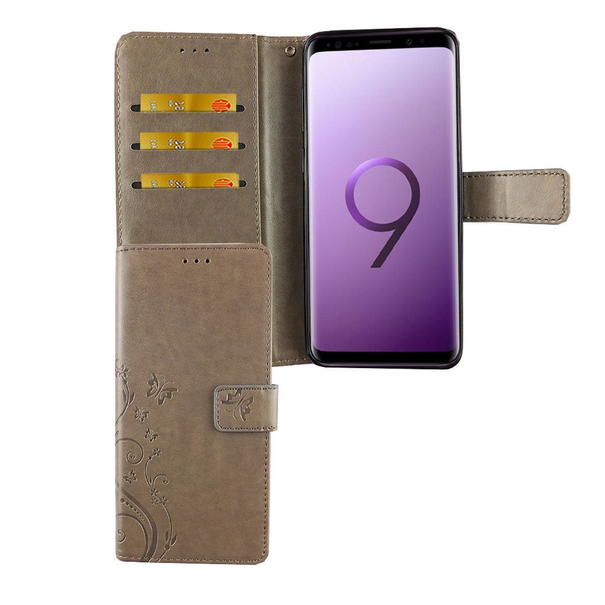 König Design Handyhülle Samsung Galaxy S9 Plus, Samsung Galaxy S9 Plus Handyhülle Bookcover Grau